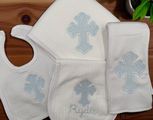 Personalized Blue Cross Baby Gift Set, Baptism Christening Keepsake