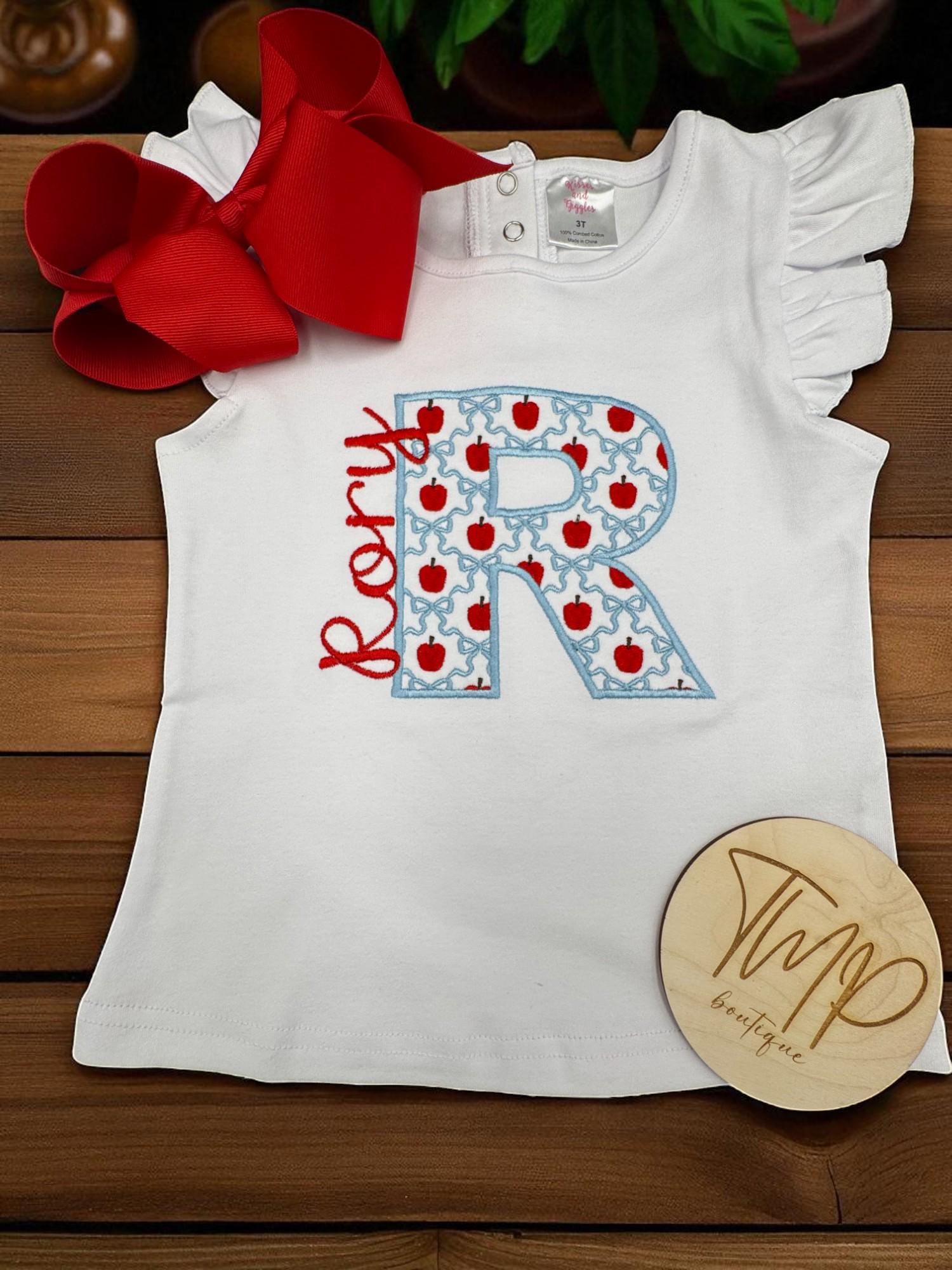 Personalized Apple Monogram Back to School Shirt - Ruffle Sleeve Tee