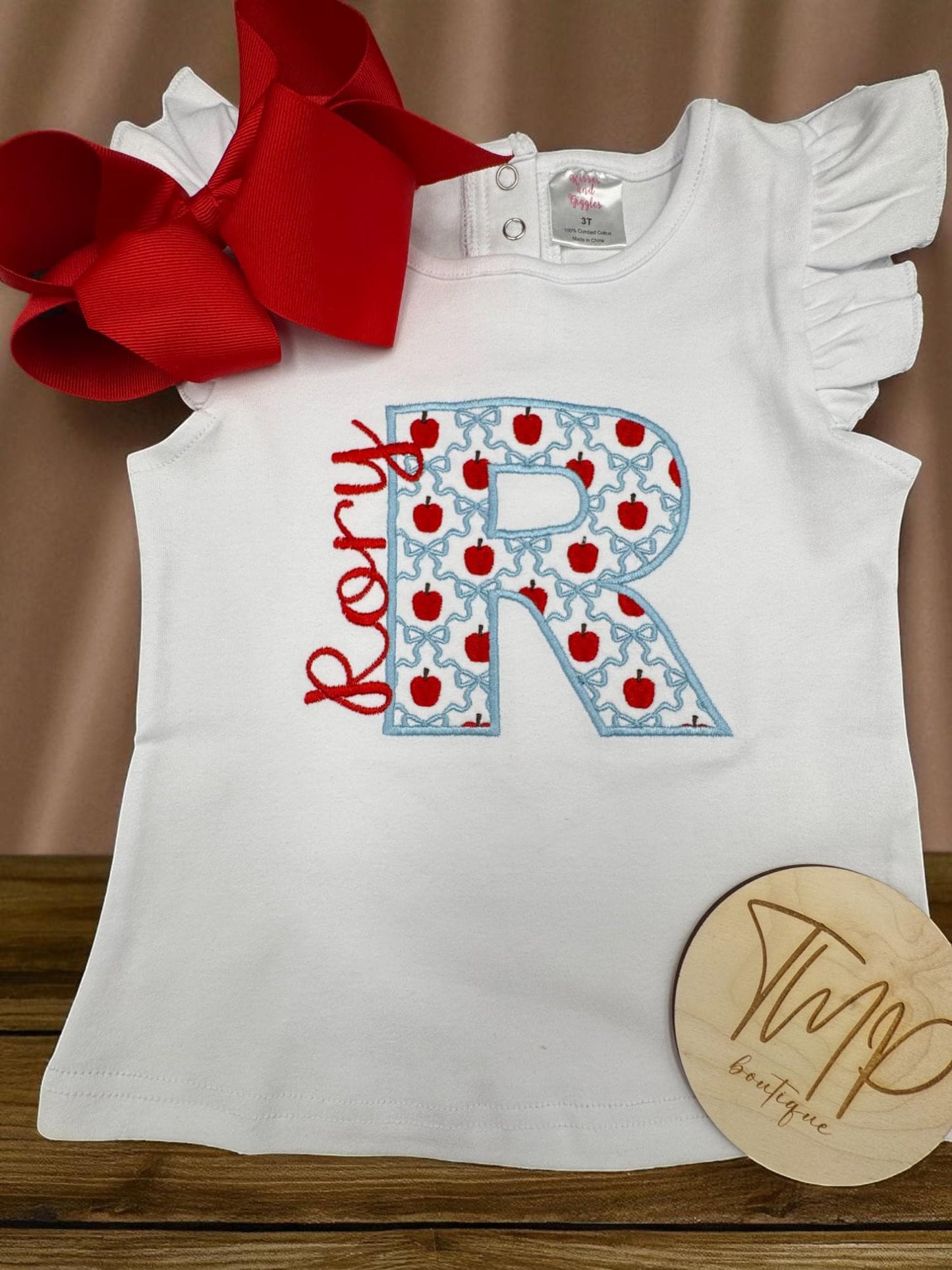 Personalized Apple Monogram Back to School Shirt - Ruffle Sleeve Tee