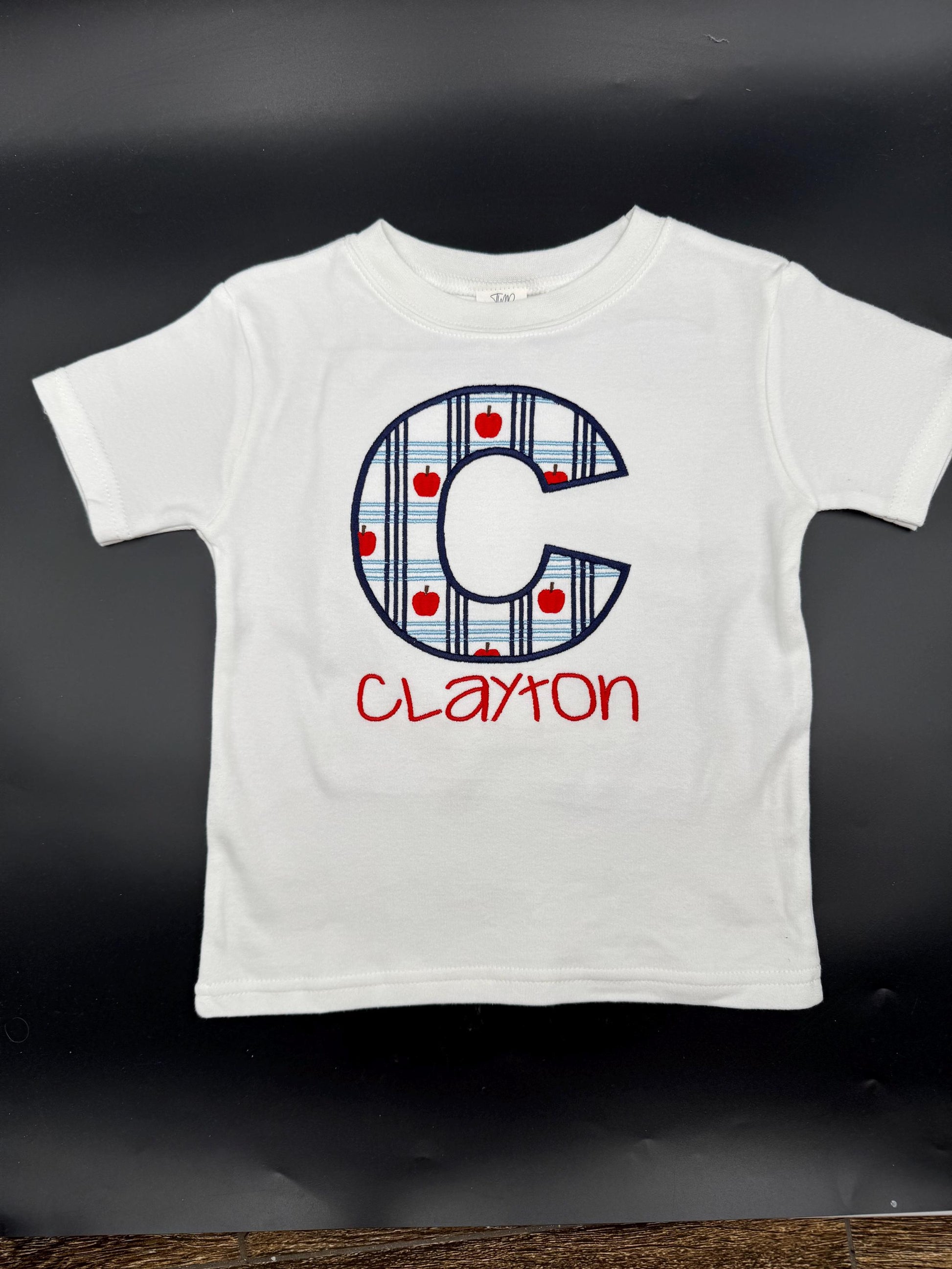 Personalized Back to School Shirt: Embroidered Plaid Apple Monogram