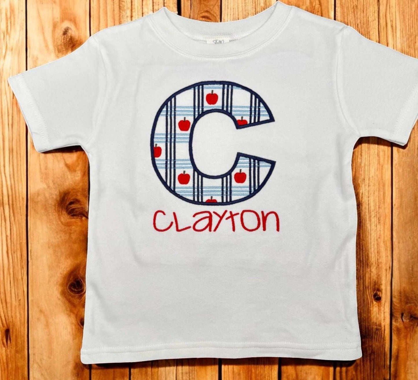 Personalized Back to School Shirt: Embroidered Plaid Apple Monogram
