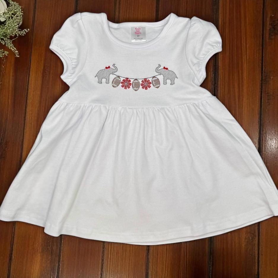 Crimson Elephant Football Tunic Dress: Girls' Game Day Outfit