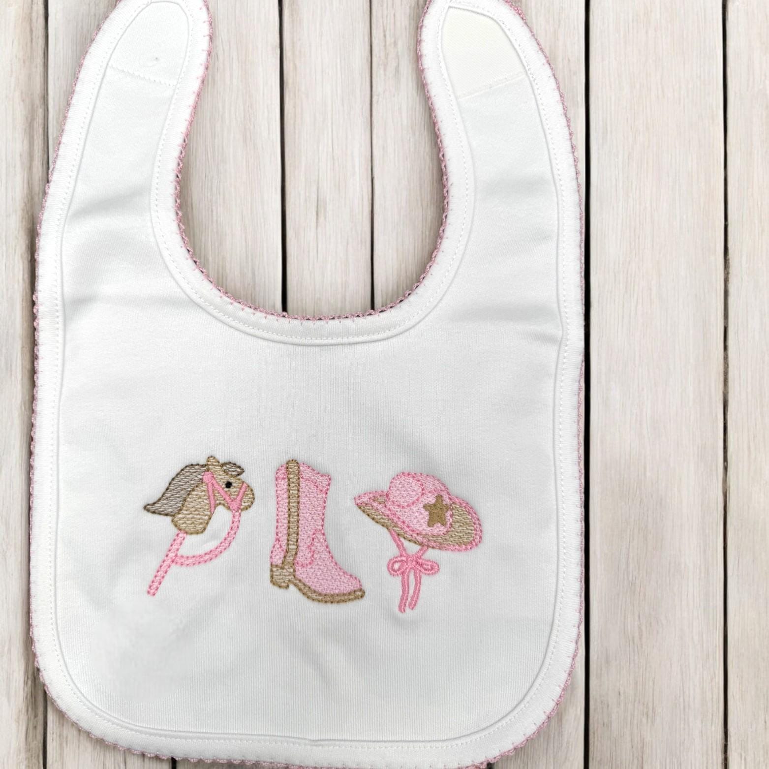 Embroidered Cowgirl Baby Set: Pima Cotton Footie, Bib & Blanket