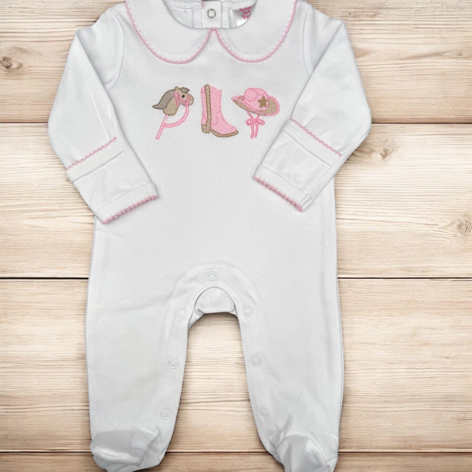 Embroidered Cowgirl Baby Set: Pima Cotton Footie, Bib & Blanket