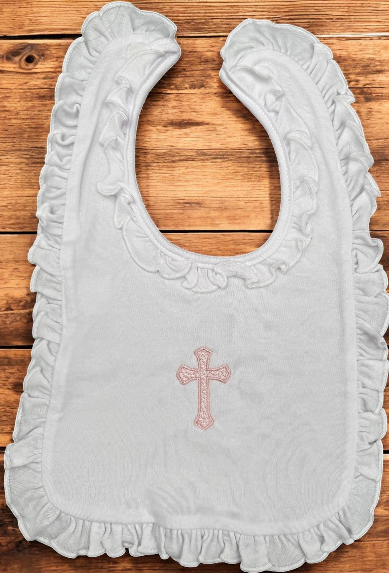 Embroidered Baby Girl Christening Gown Set: Ruffle Gown, Bib, Burp Cloth & Headband