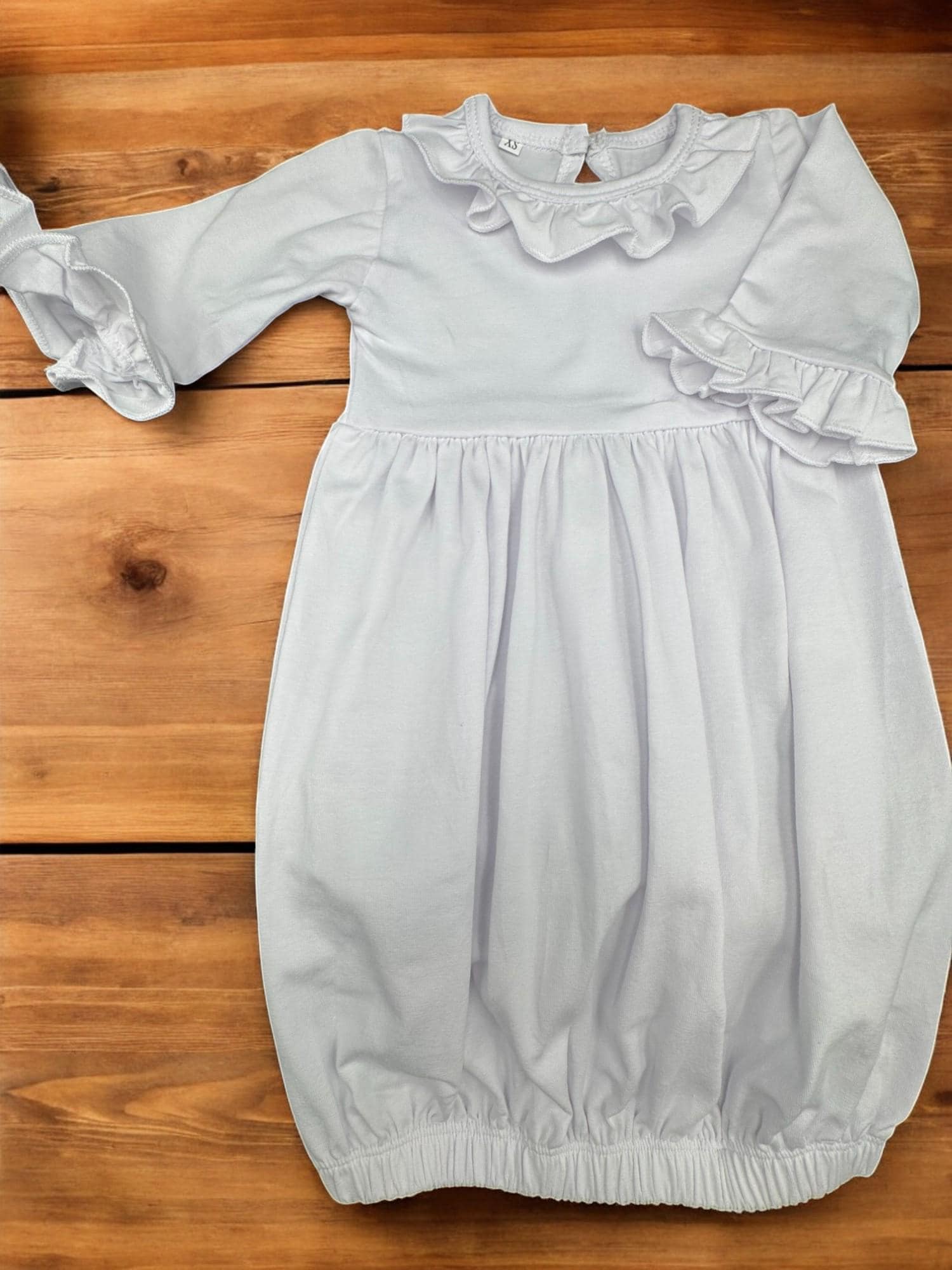 Embroidered Baby Girl Christening Gown Set: Ruffle Gown, Bib, Burp Cloth & Headband