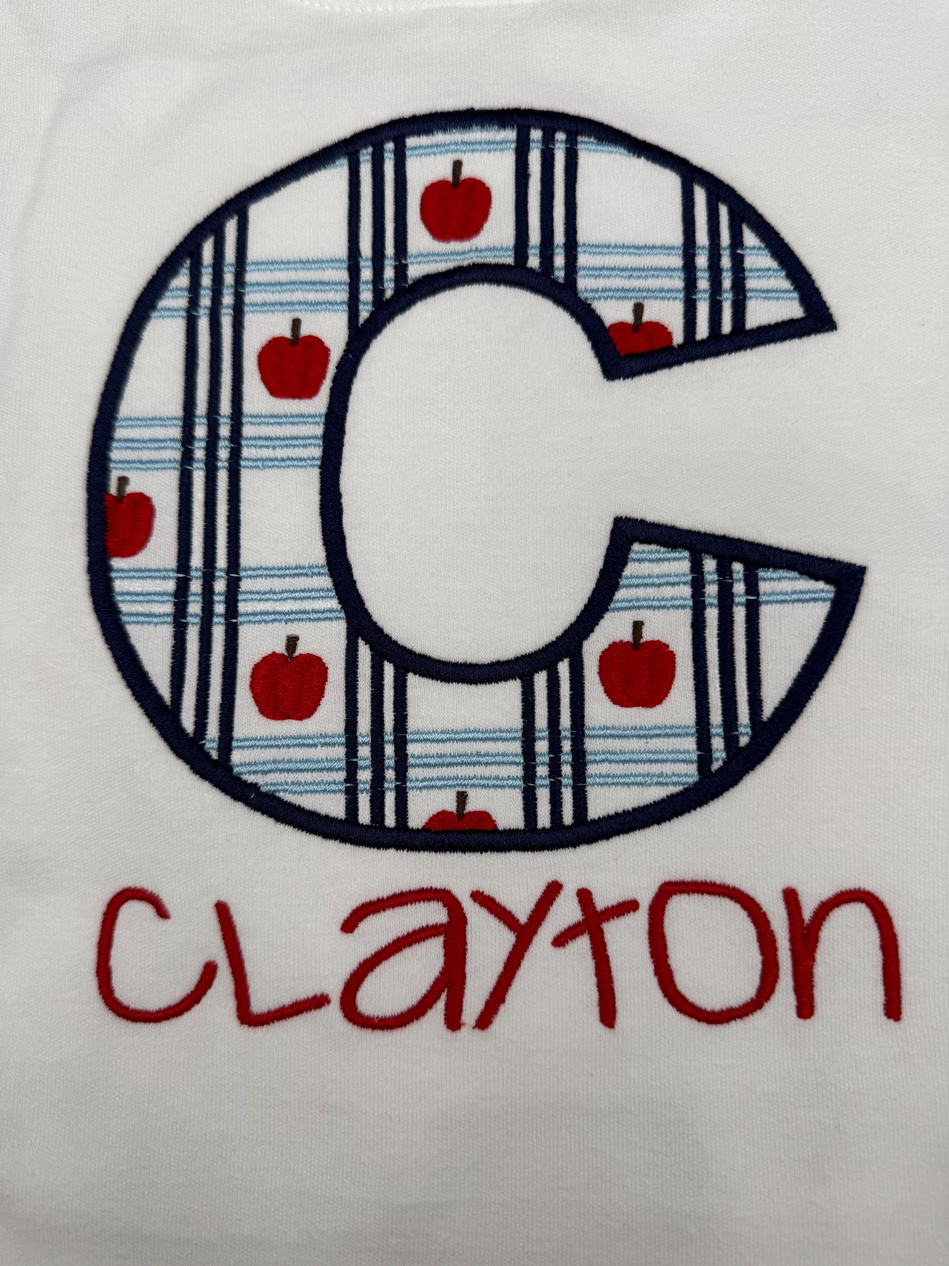 Personalized Back to School Shirt: Embroidered Plaid Apple Monogram