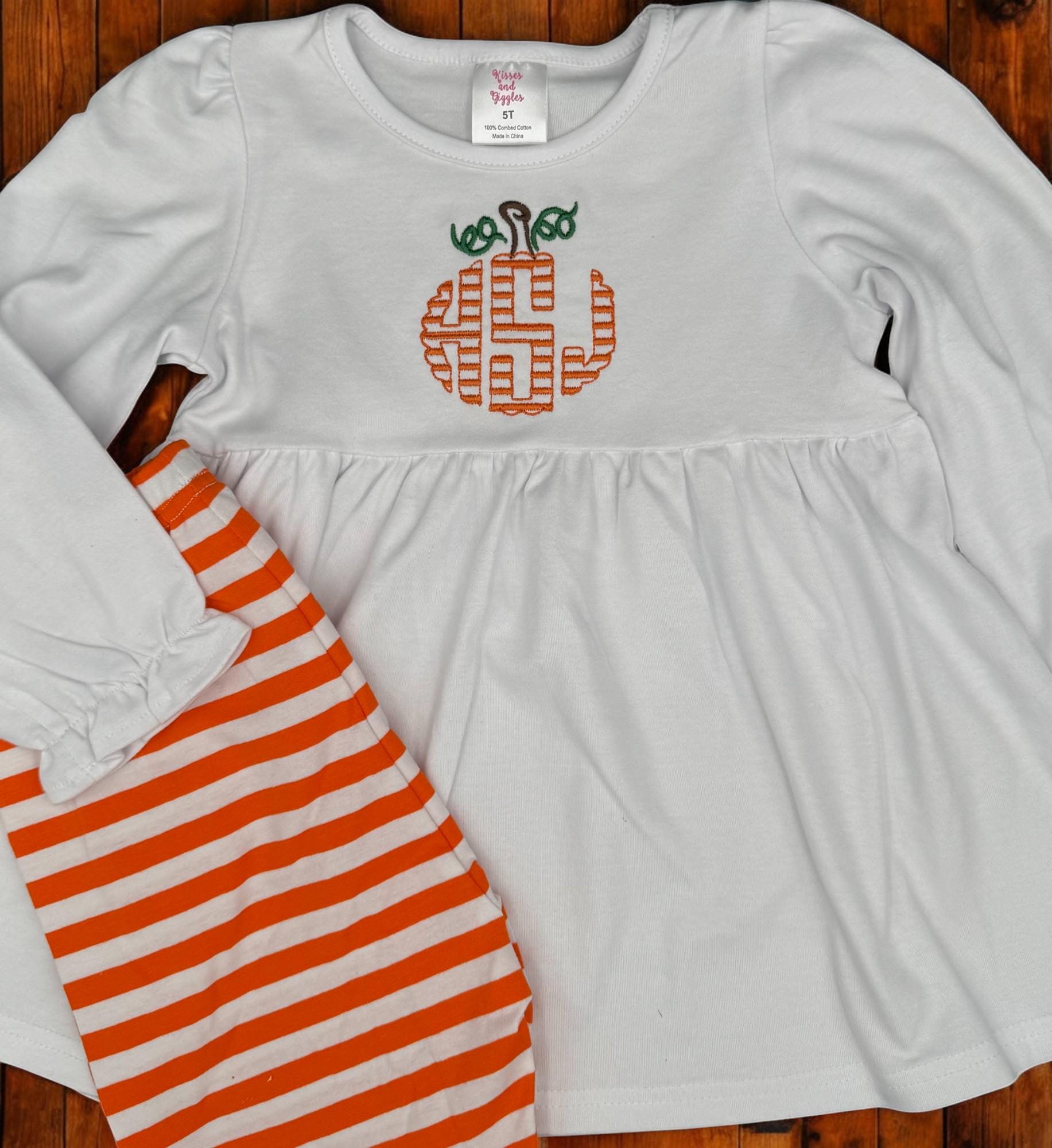 Embroidered Monogram Pumpkin Tunic Dress: Girls Fall Outfit