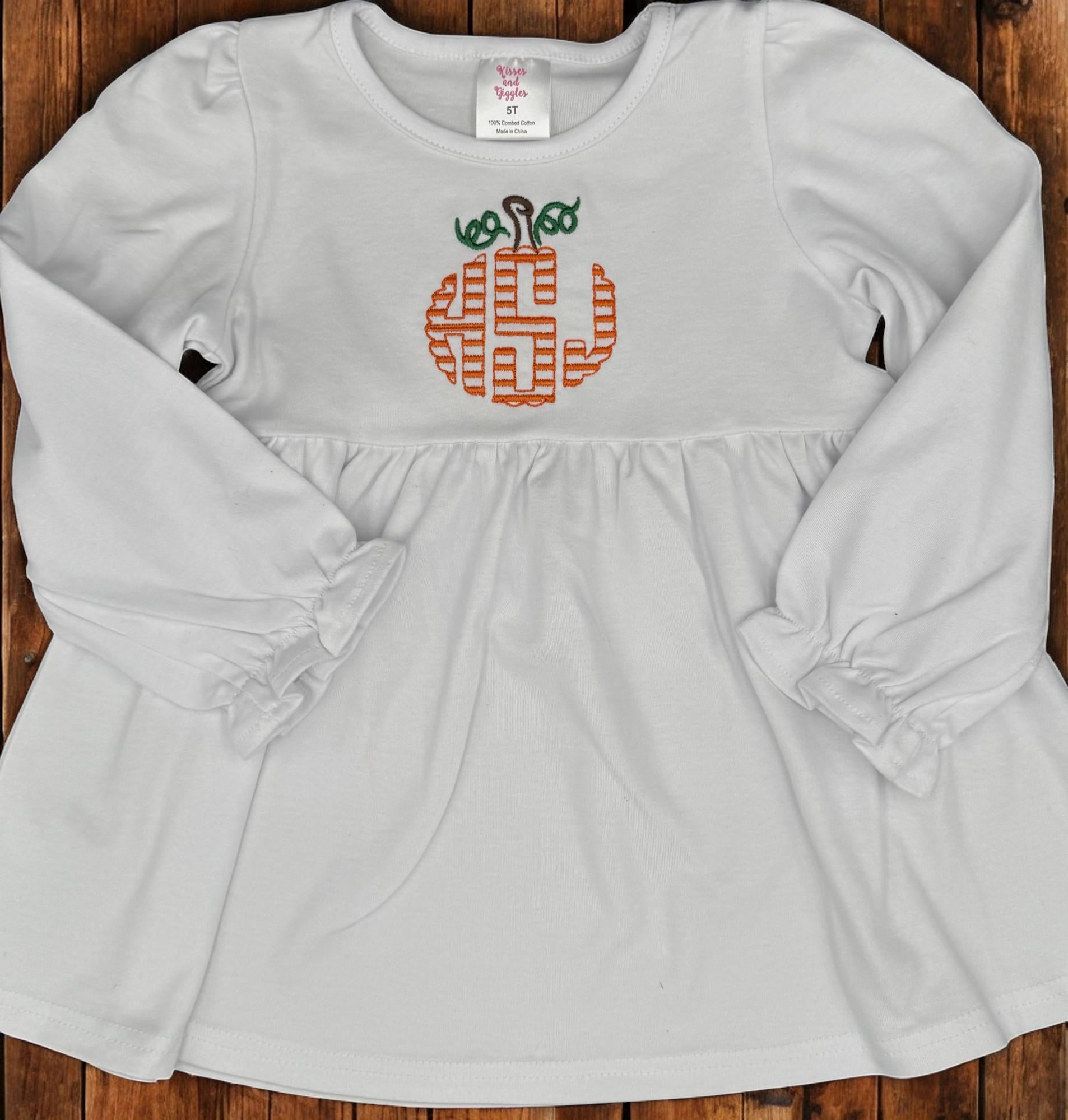 Embroidered Monogram Pumpkin Tunic Dress: Girls Fall Outfit