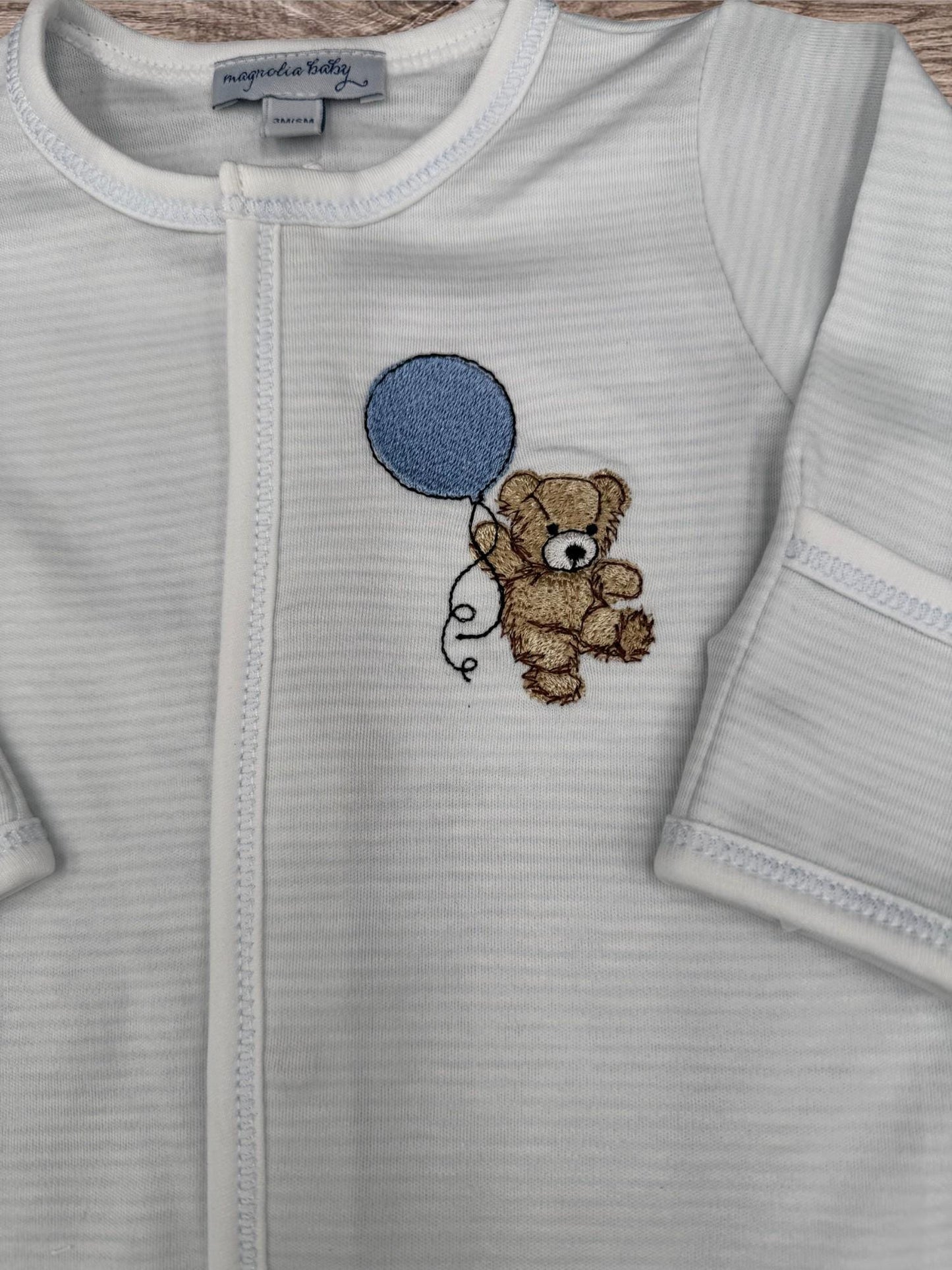 Blue Balloon Bear Baby Coverall: Embroidered Cotton Coming Home Outfit