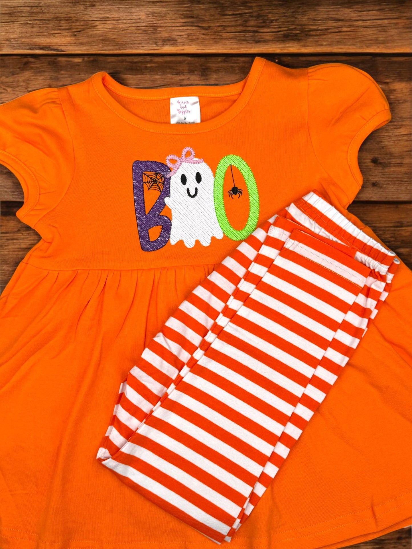 Girls Embroidered Ghost BOO Tunic: Halloween Outfit, Pumpkin Patch