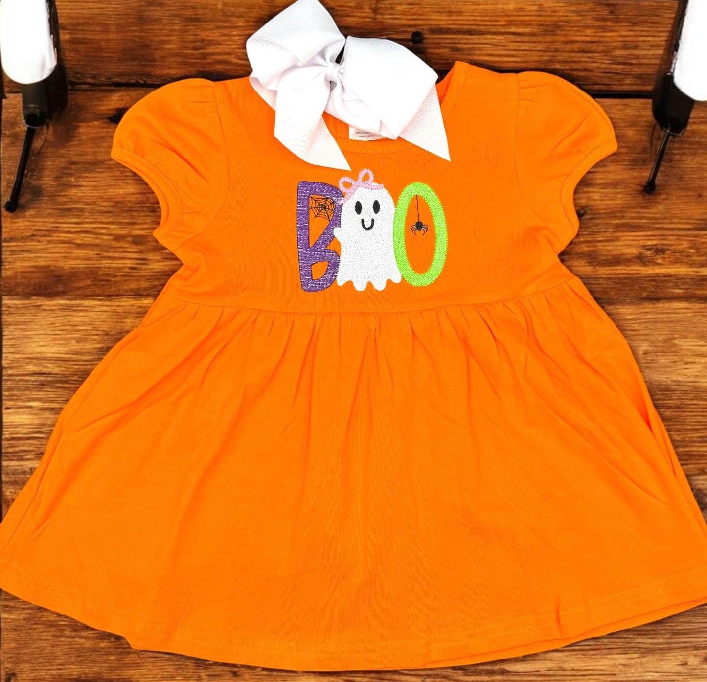 Girls Embroidered Ghost BOO Tunic: Halloween Outfit, Pumpkin Patch