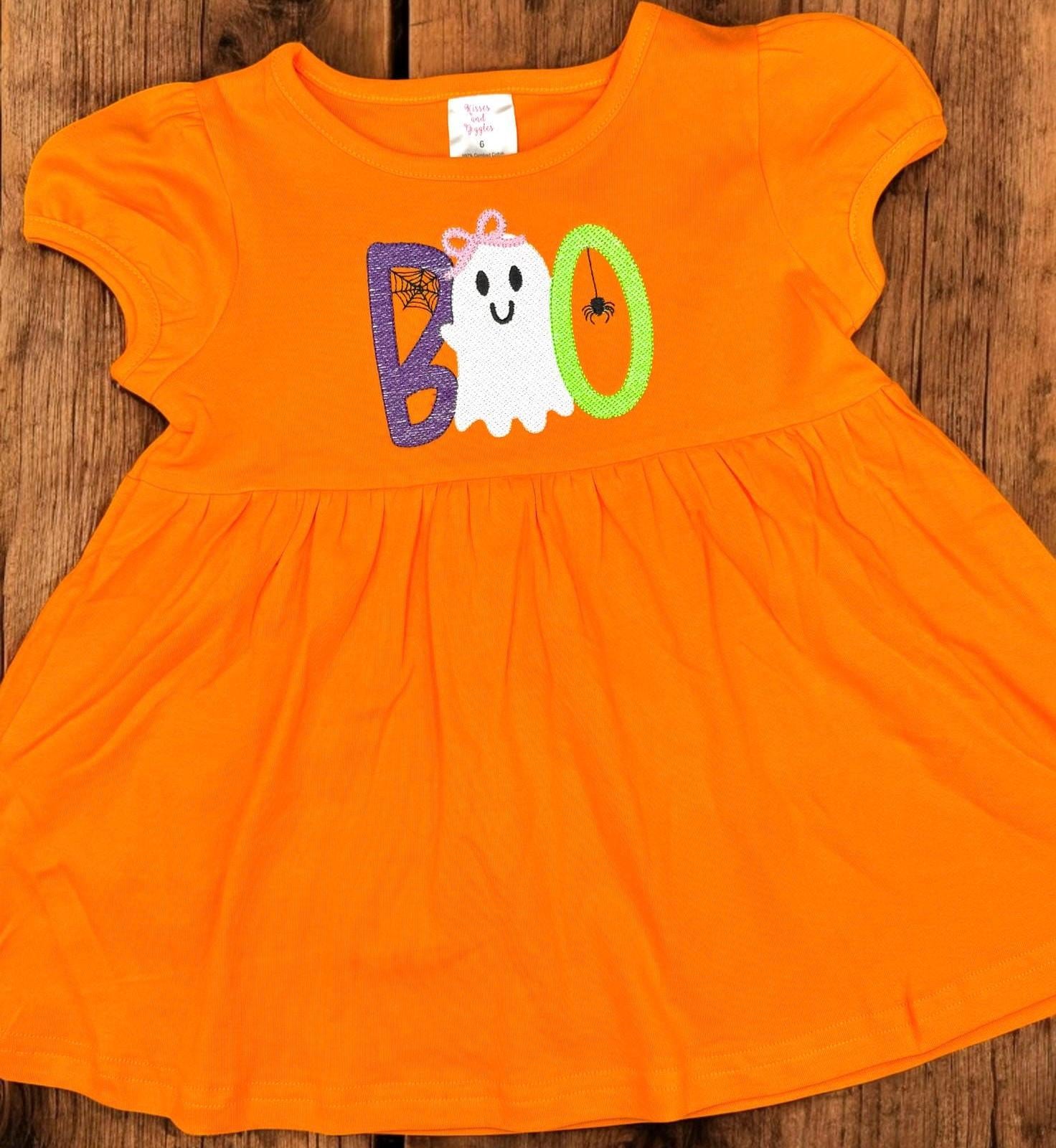 Girls Embroidered Ghost BOO Tunic: Halloween Outfit, Pumpkin Patch