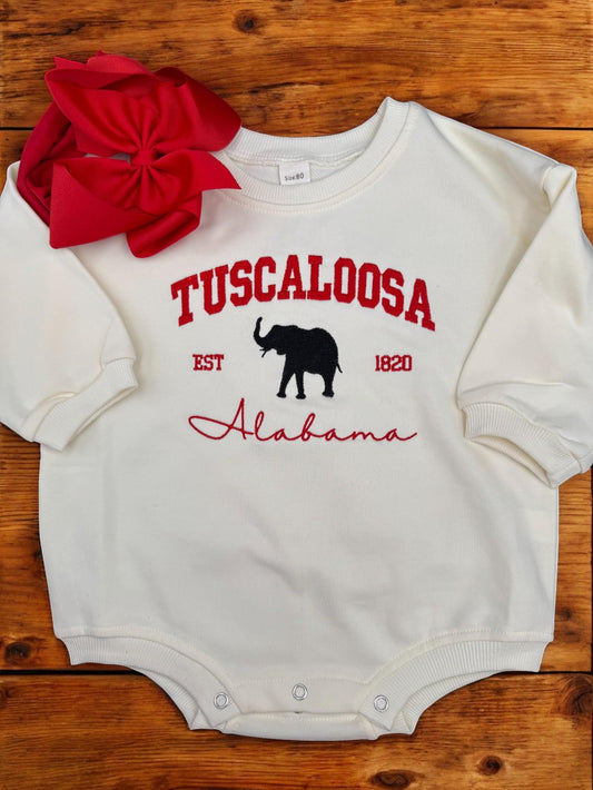 Tuscaloosa Baby Romper: Embroidered Elephant, Game Day Outfit