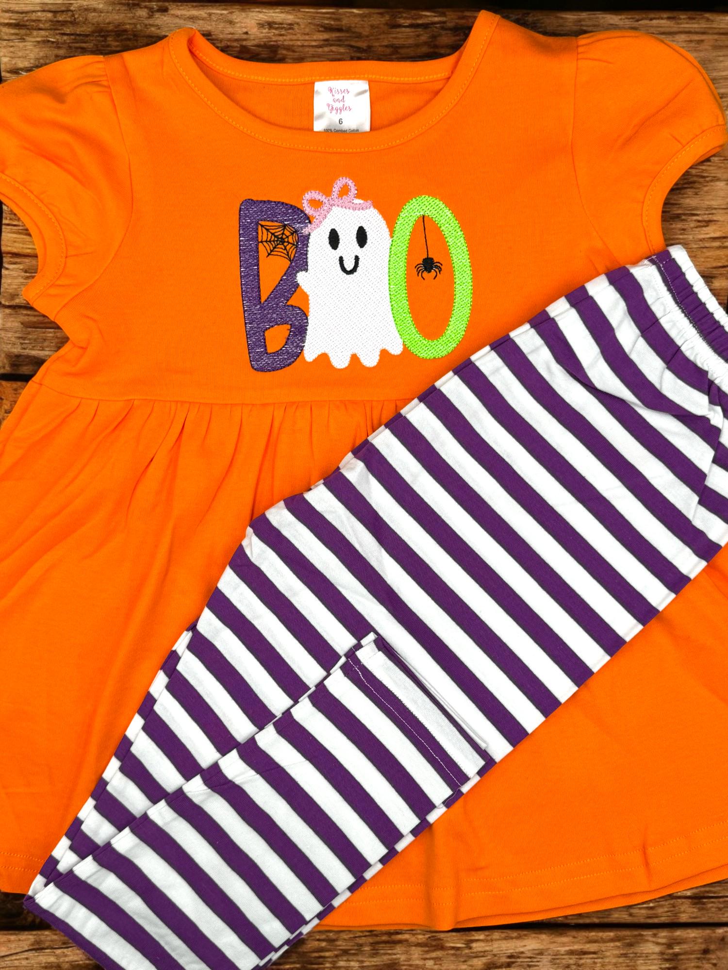 Girls Embroidered Ghost BOO Tunic: Halloween Outfit, Pumpkin Patch