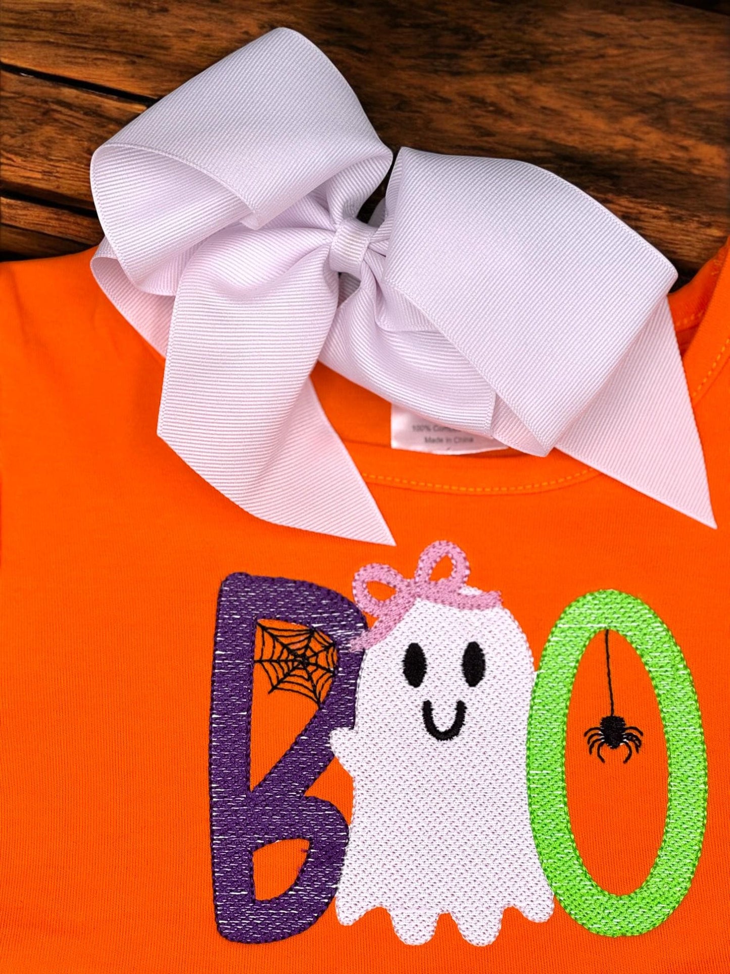 Girls Embroidered Ghost BOO Tunic: Halloween Outfit, Pumpkin Patch