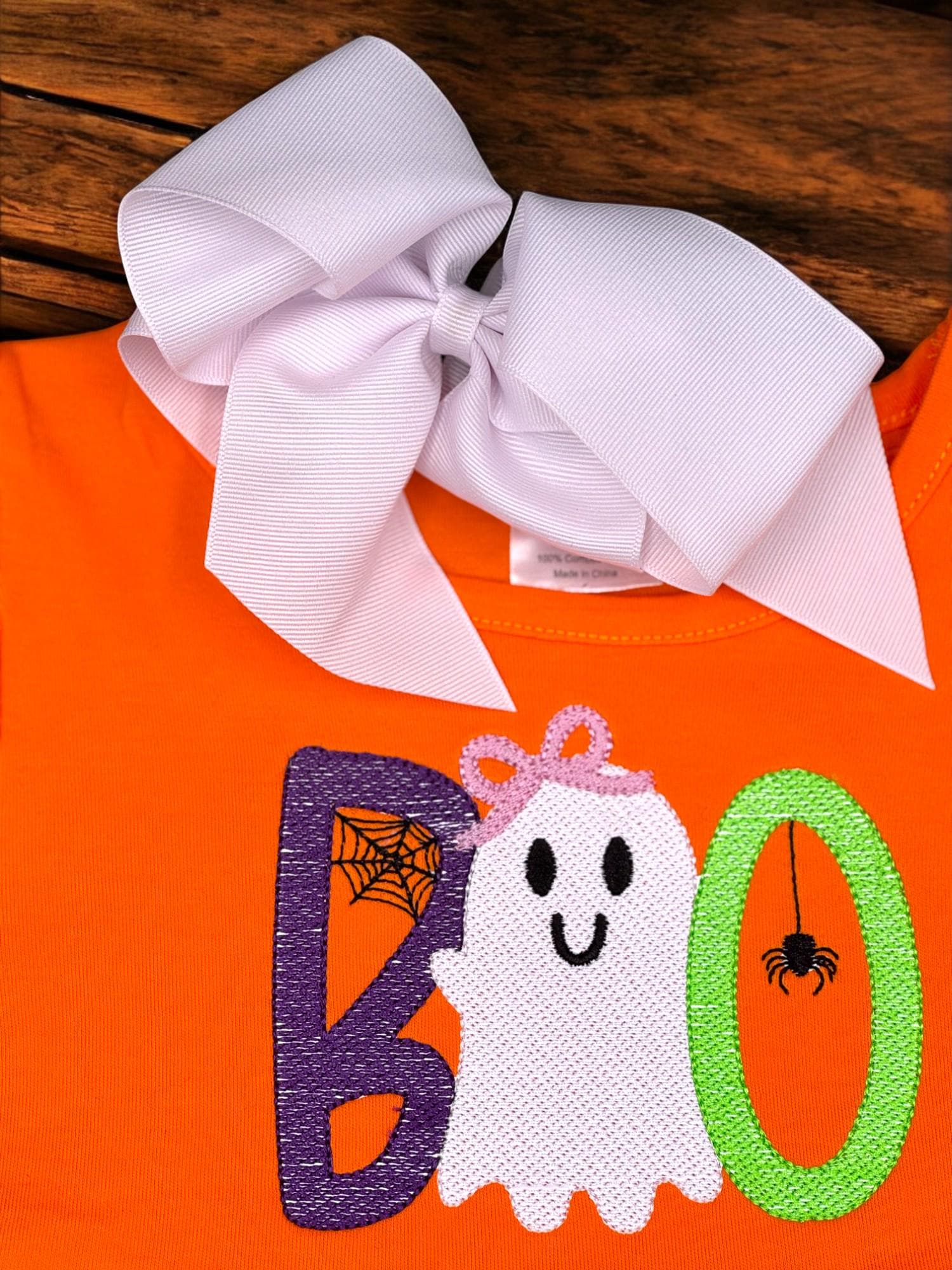 Girls Embroidered Ghost BOO Tunic: Halloween Outfit, Pumpkin Patch
