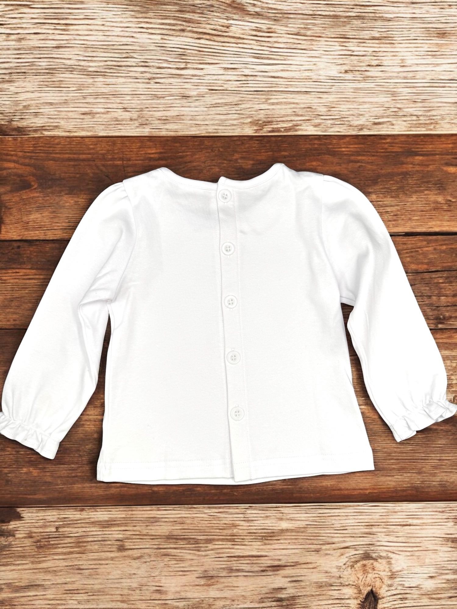 Girls Easter Shirt – Embroidered Cross & Lamb Ruffle Top