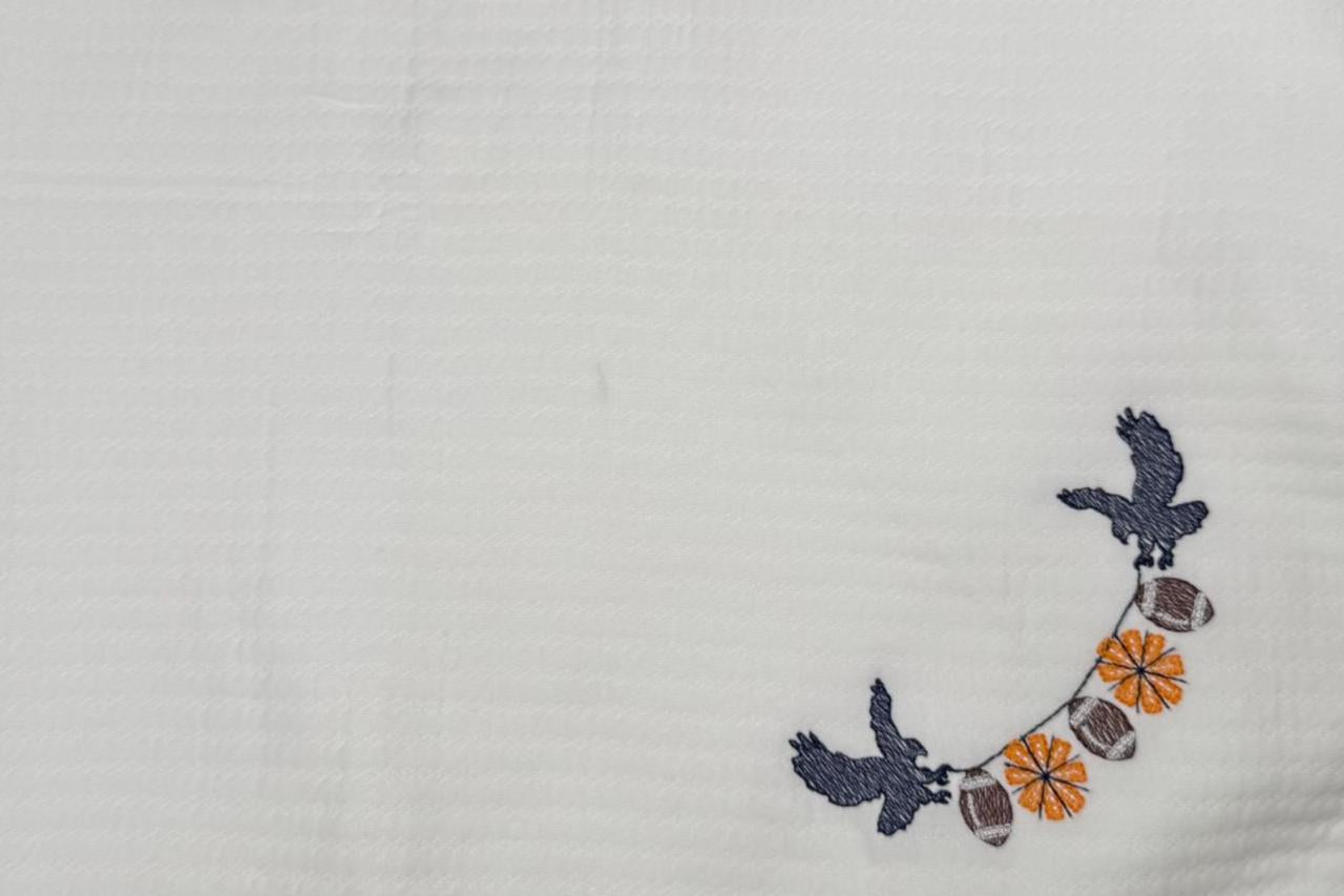 Embroidered Orange and Blue Baby Gift Set, Football Eagle Bib, Burp Cloth, Blanket
