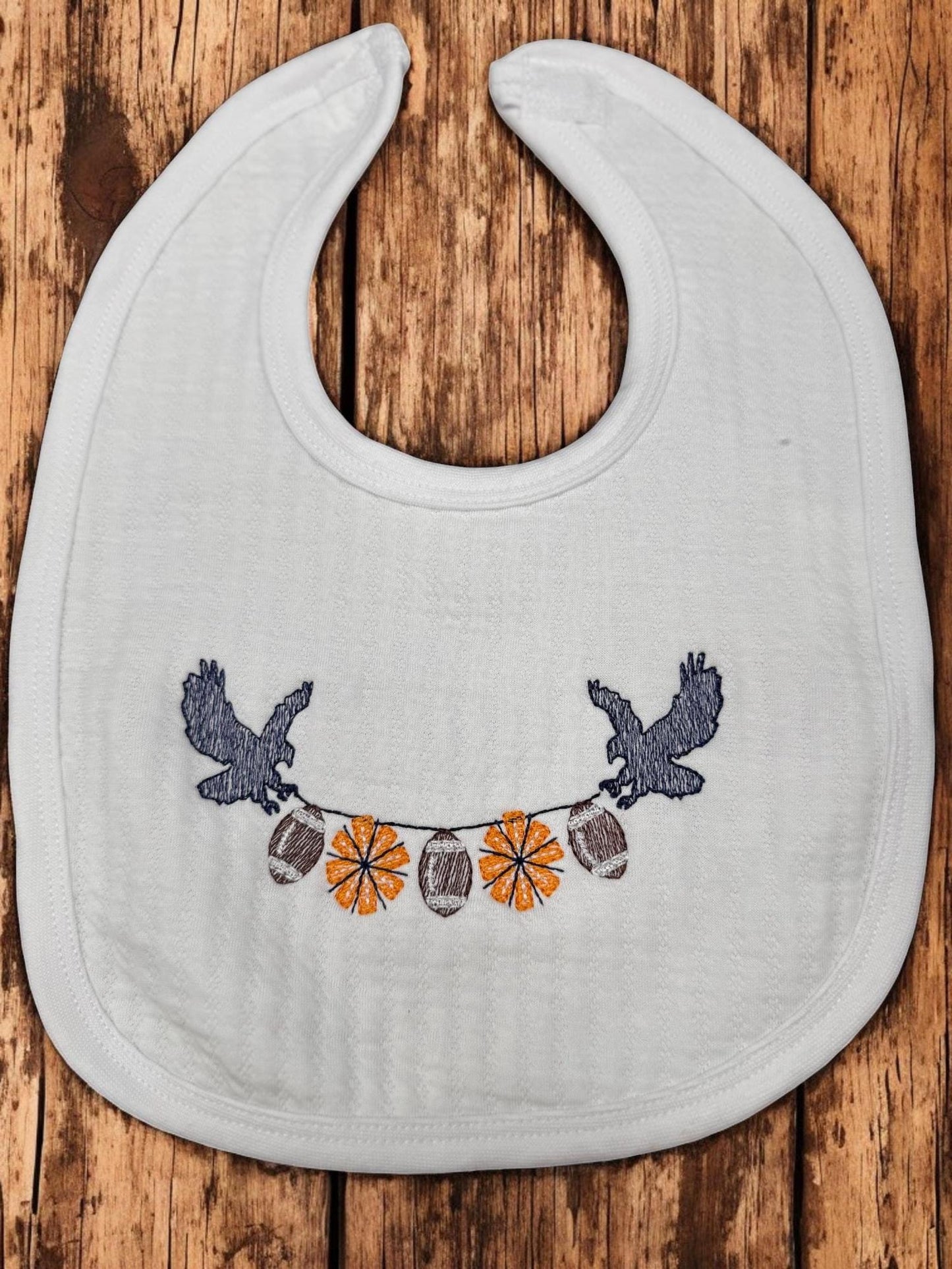 Embroidered Orange and Blue Baby Gift Set, Football Eagle Bib, Burp Cloth, Blanket