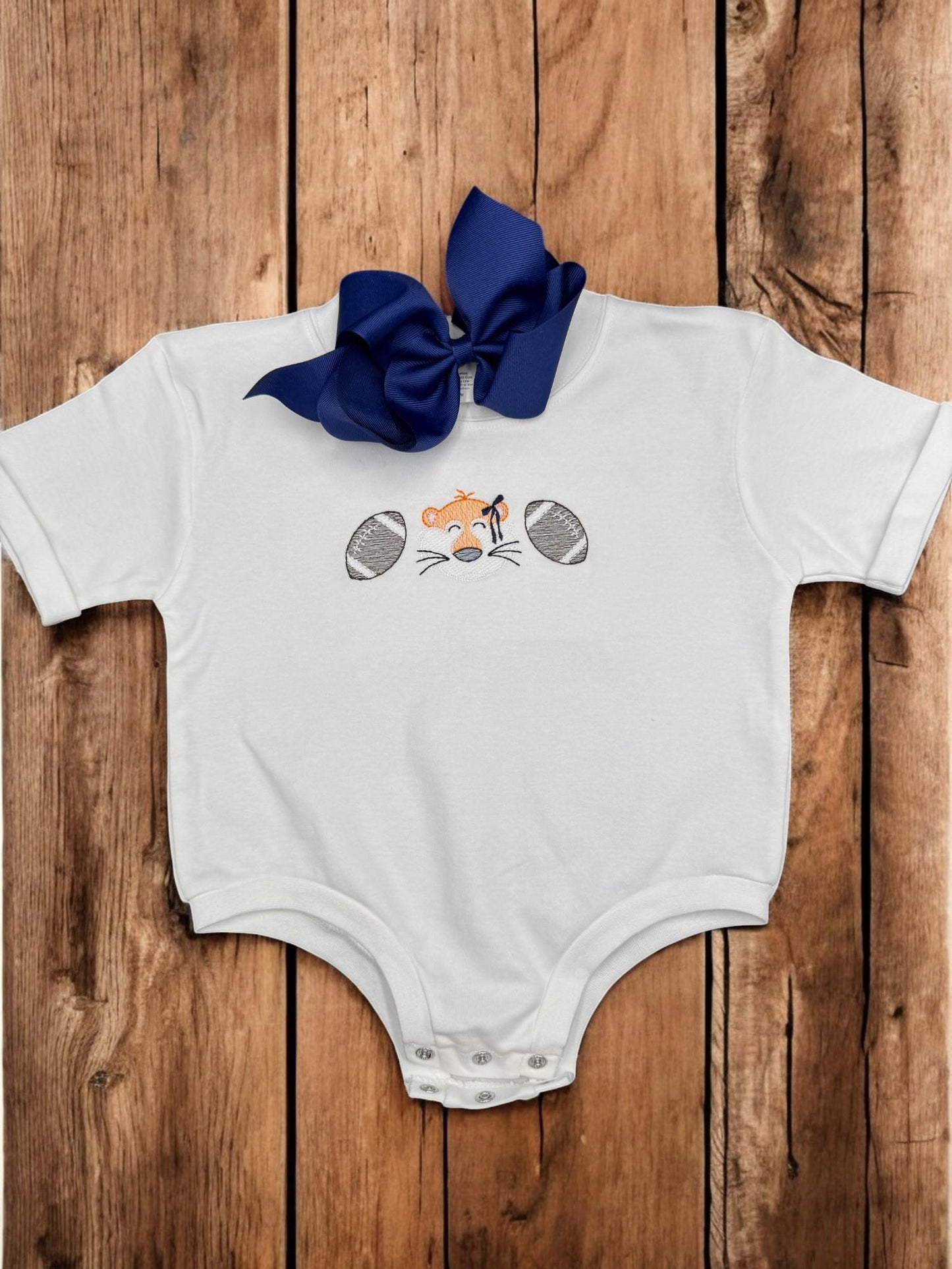 Orange and Blue Baby Outfit Gift Set: Embroidered Tiger Football Romper, Bib, Blanket