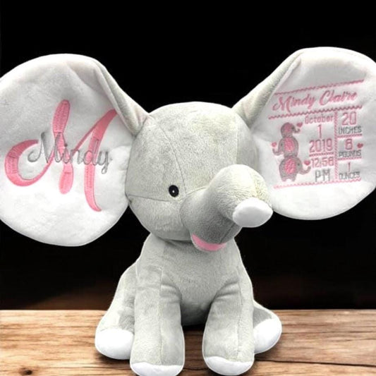 Personalized Embroidered Elephant Plush, Birth Stats Keepsake