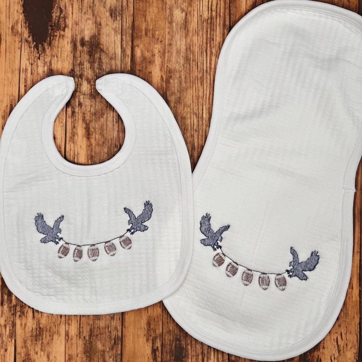 Embroidered Eagle Football Baby Gift Set, Cotton Bib, Burp Cloth & Blanket