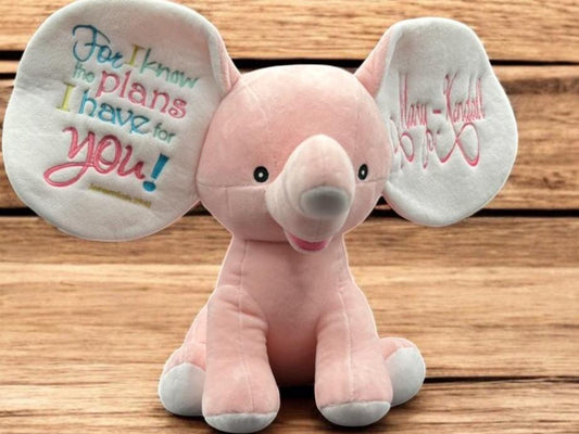 Personalized Embroidered Elephant Plush: Custom Birth Stats Keepsake