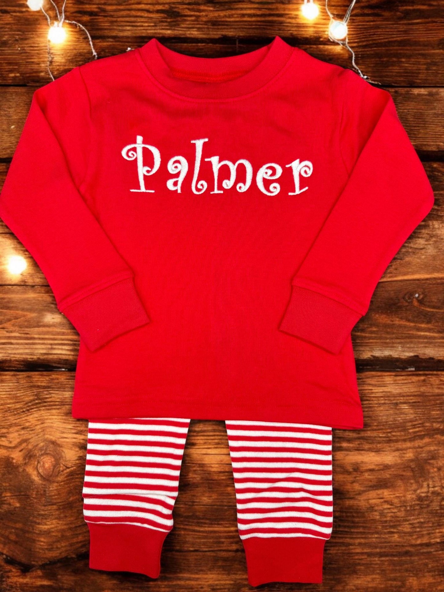 Personalized Kids Christmas Loungewear, Embroidered Holiday Outfit