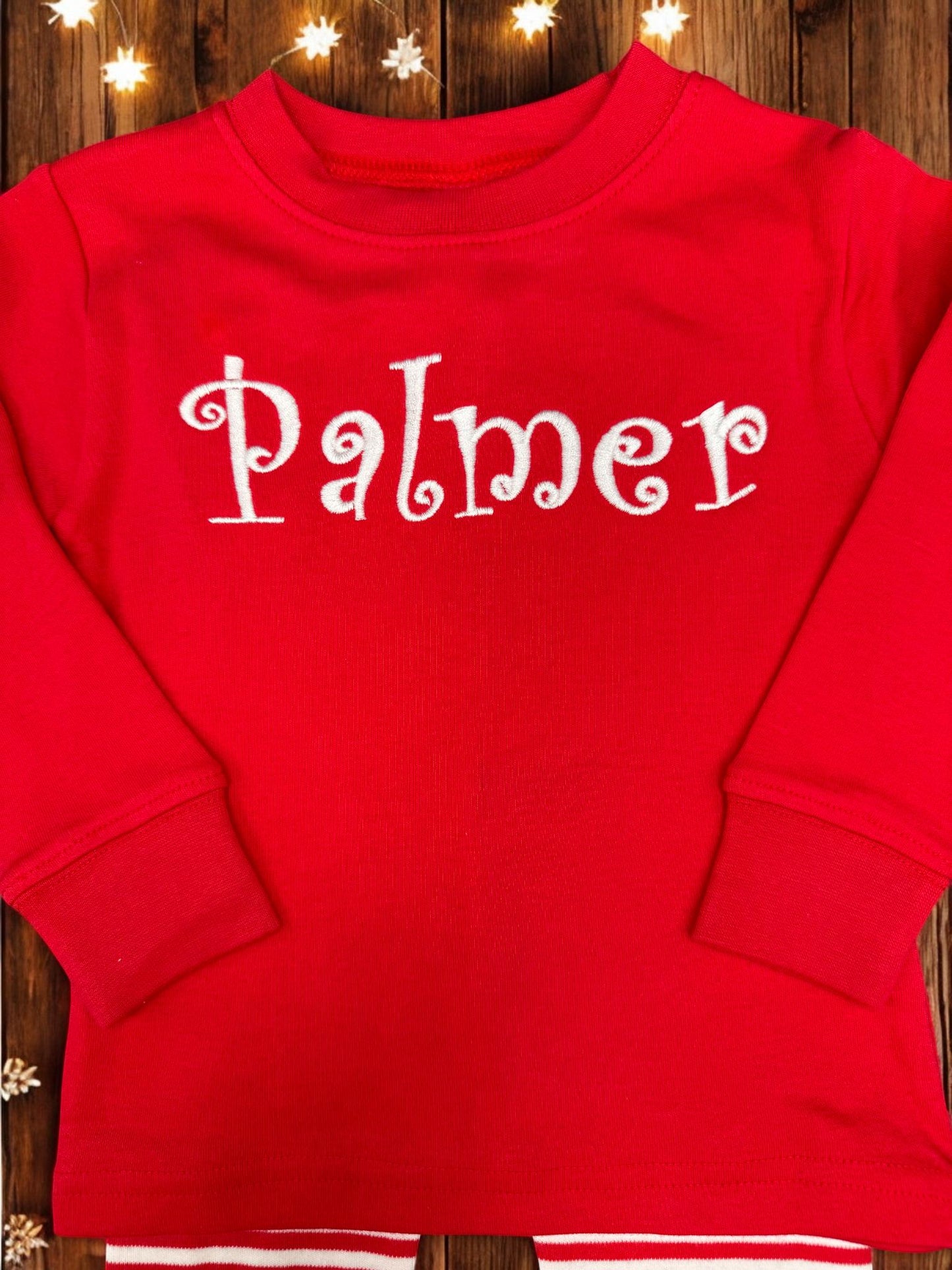 Personalized Kids Christmas Loungewear, Embroidered Holiday Outfit