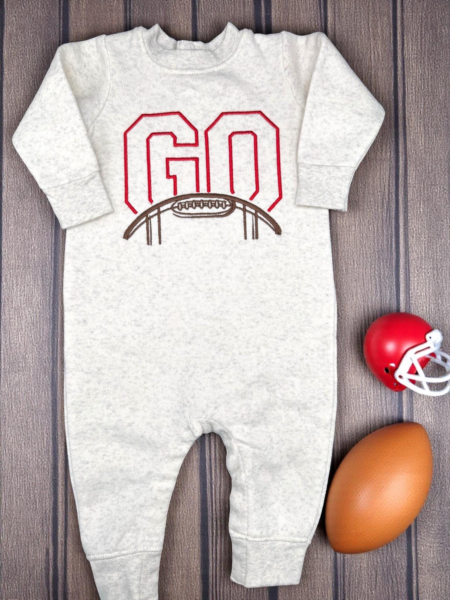 Embroidered Football Baby Romper: Game Day Fleece Outfit