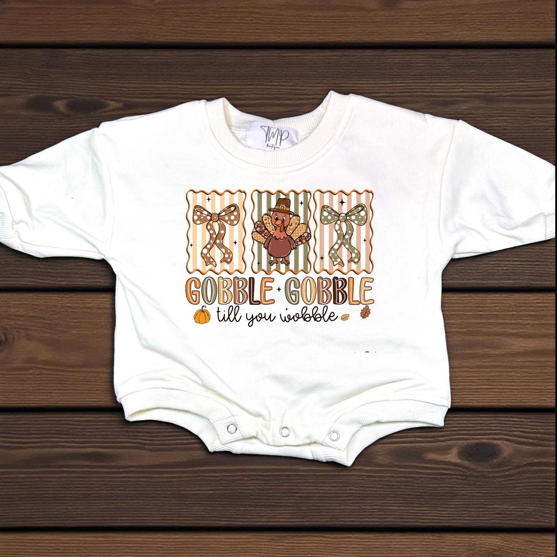 Gobble Till You Wobble Baby Romper, Thanksgiving Outfit, DTF Print