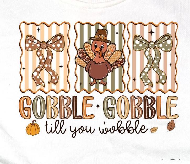 Gobble Till You Wobble Baby Romper, Thanksgiving Outfit, DTF Print