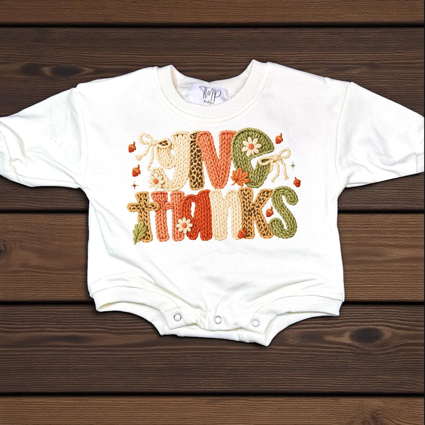 Give Thanks Baby Romper, Oversized Fall Outfit