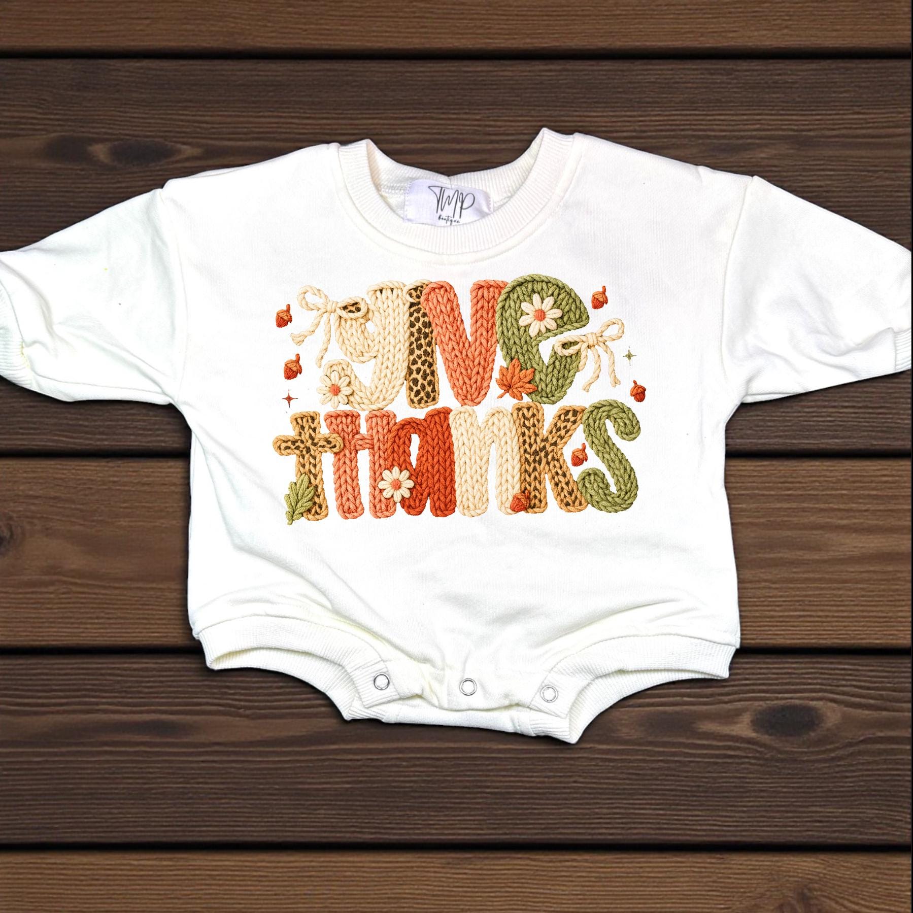 Give Thanks Baby Romper, Oversized Fall Outfit