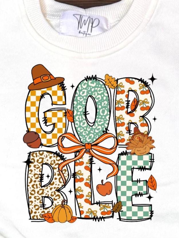 Gobble Baby Romper, Oversized Thanksgiving Outfit, Fall DTF Print