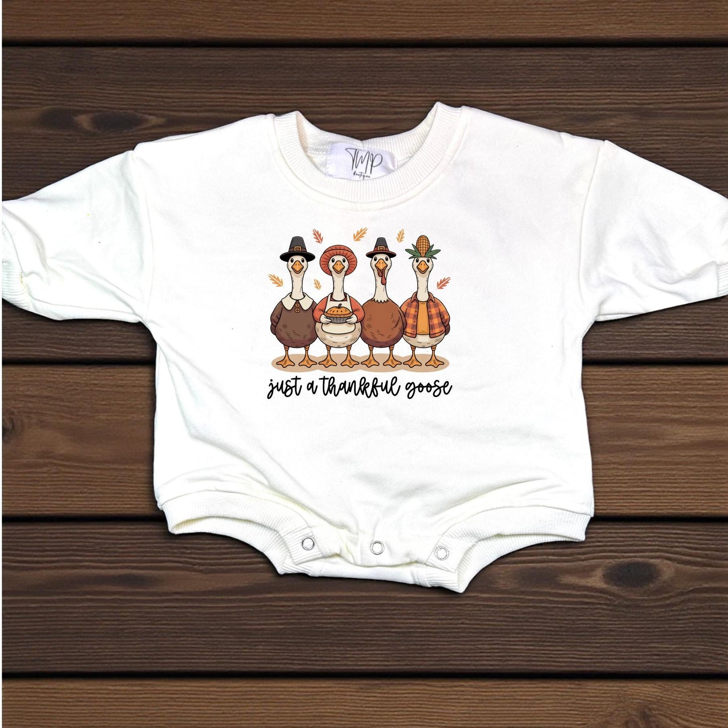 Thanksgiving Baby Romper, Thankful Goose Baby Outfit, Fall Baby Bubble, Baby's First Thanksgiving Outfit, Turkey Day Baby