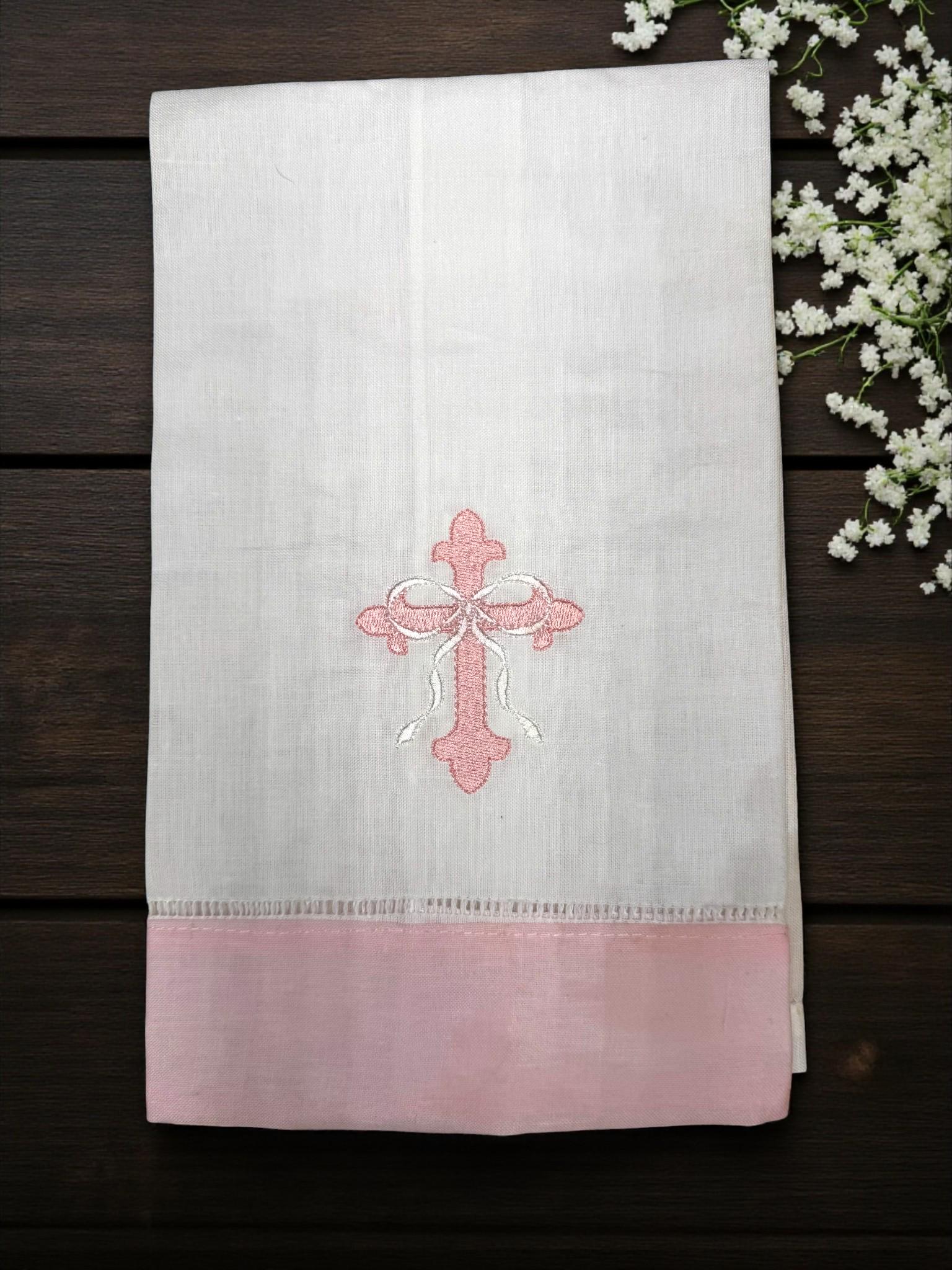 Personalized Embroidered Pink Scalloped Bib and Burp Cloth Set – Baptism Gift