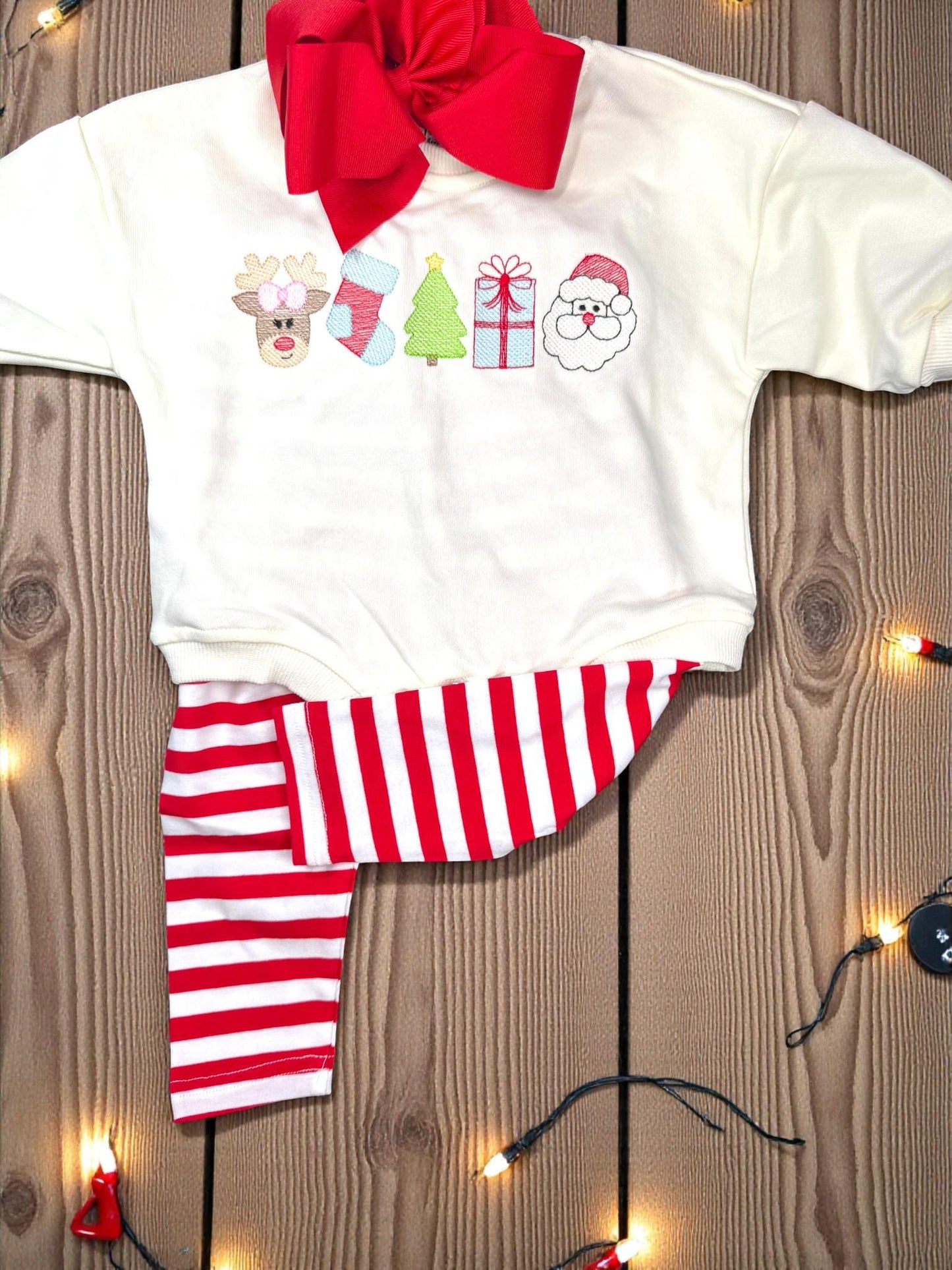 Embroidered Christmas Baby Outfit, Holiday Bubble Romper and Leggings Set
