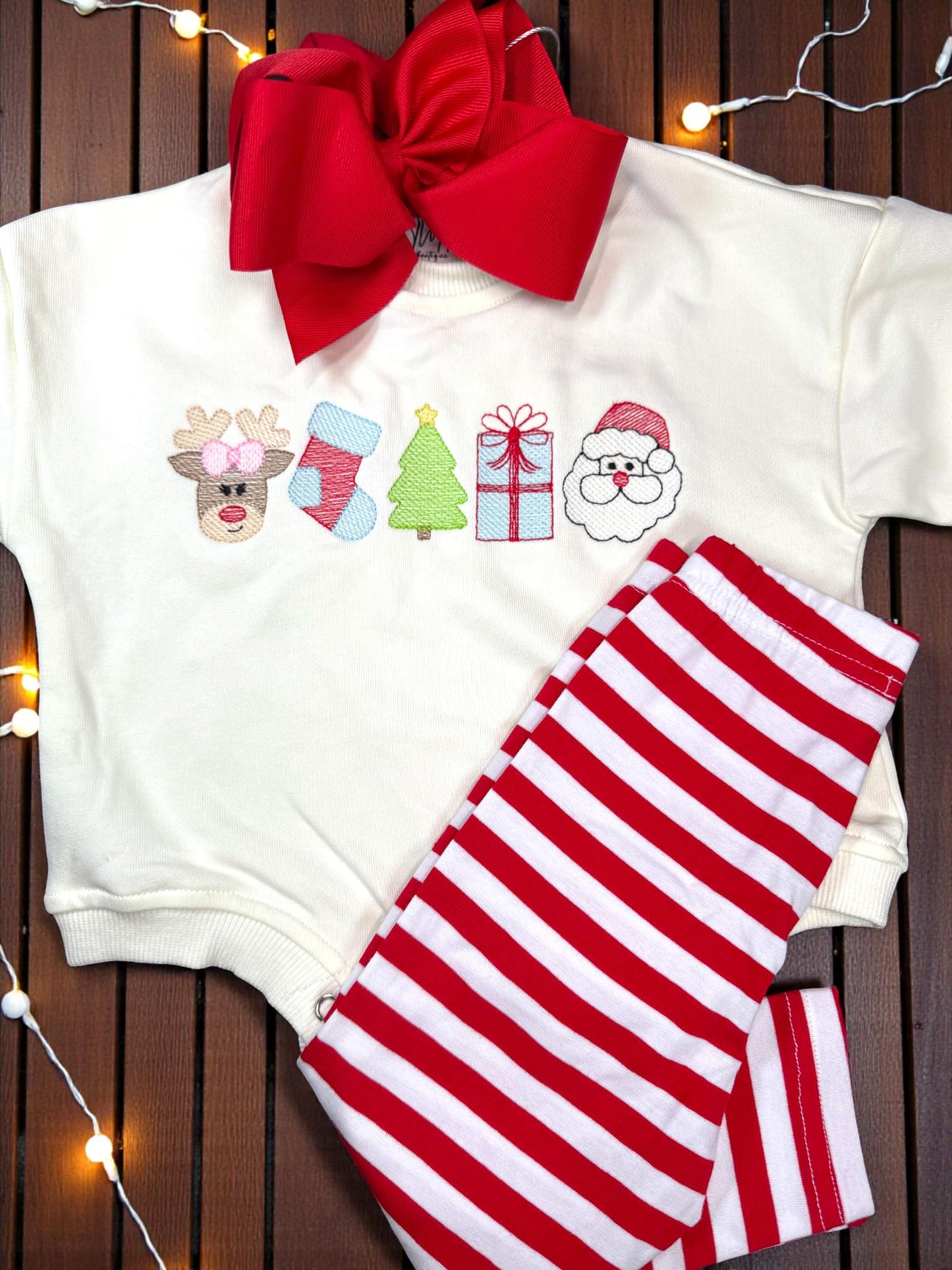 Embroidered Christmas Baby Outfit, Holiday Bubble Romper and Leggings Set