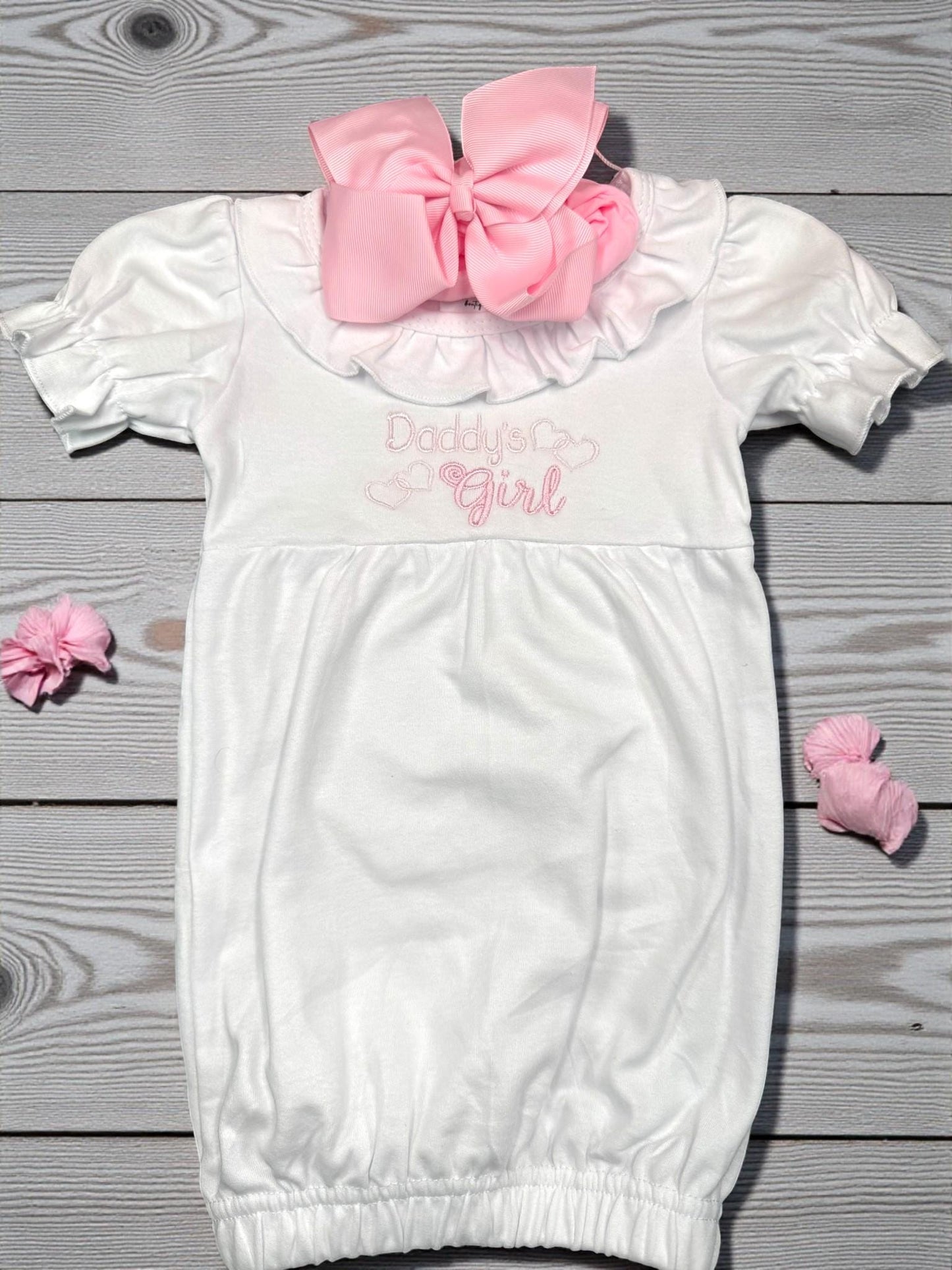 Embroidered Baby Girl Christening Gown Set: Ruffle Gown, Bib, Burp Cloth