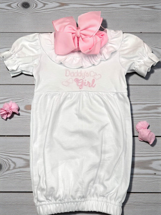 Embroidered Baby Girl Christening Gown Set: Ruffle Gown, Bib, Burp Cloth