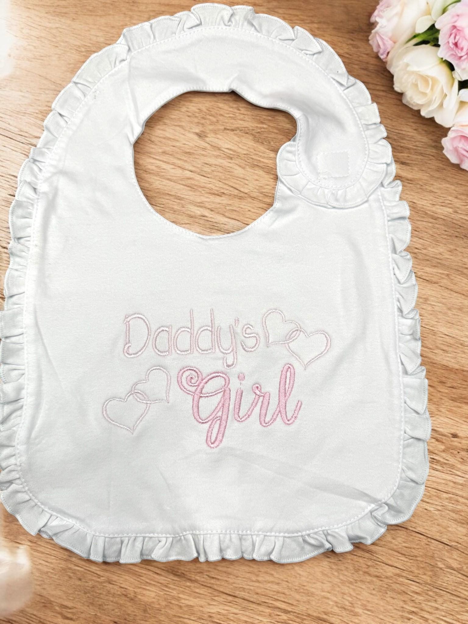 Embroidered Baby Girl Christening Gown Set: Ruffle Gown, Bib, Burp Cloth
