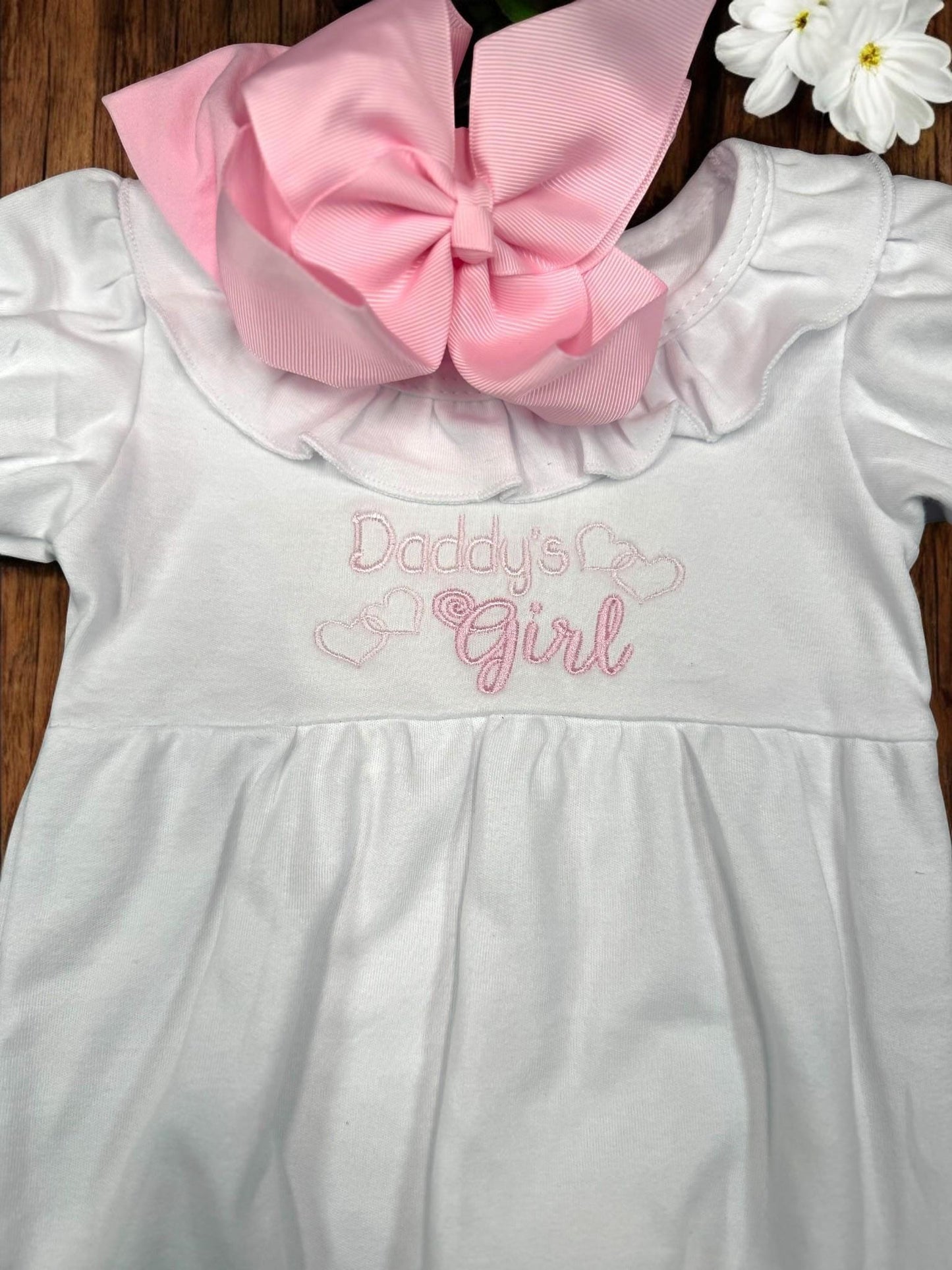 Embroidered Baby Girl Christening Gown Set: Ruffle Gown, Bib, Burp Cloth
