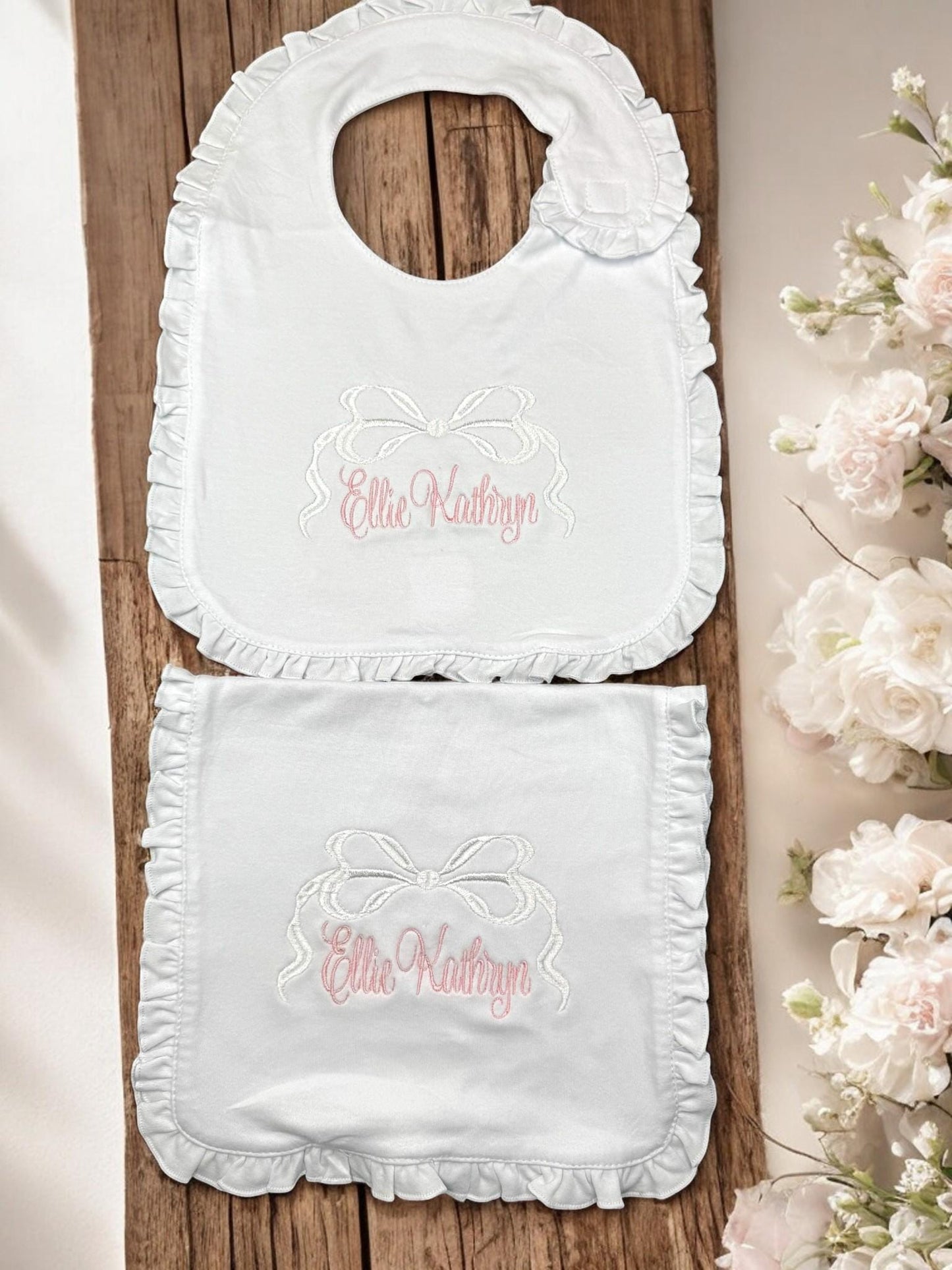Monogrammed Baby Girl Footie, Pink Ruffle Newborn Outfit