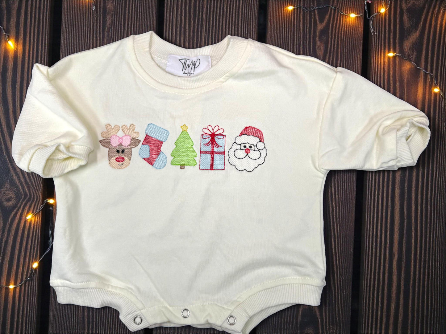 Embroidered Christmas Baby Outfit, Holiday Bubble Romper and Leggings Set