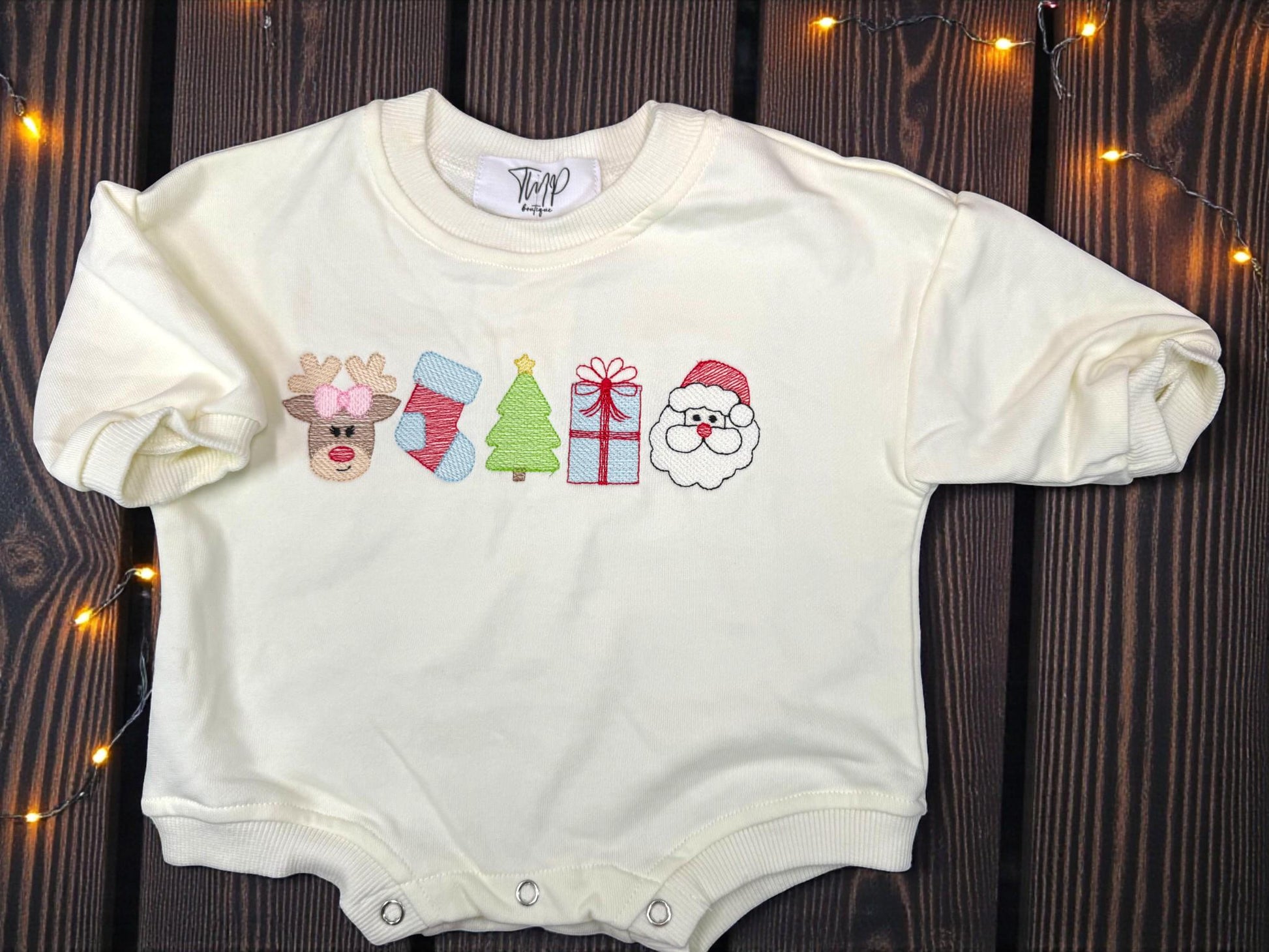 Embroidered Christmas Baby Outfit, Holiday Bubble Romper and Leggings Set