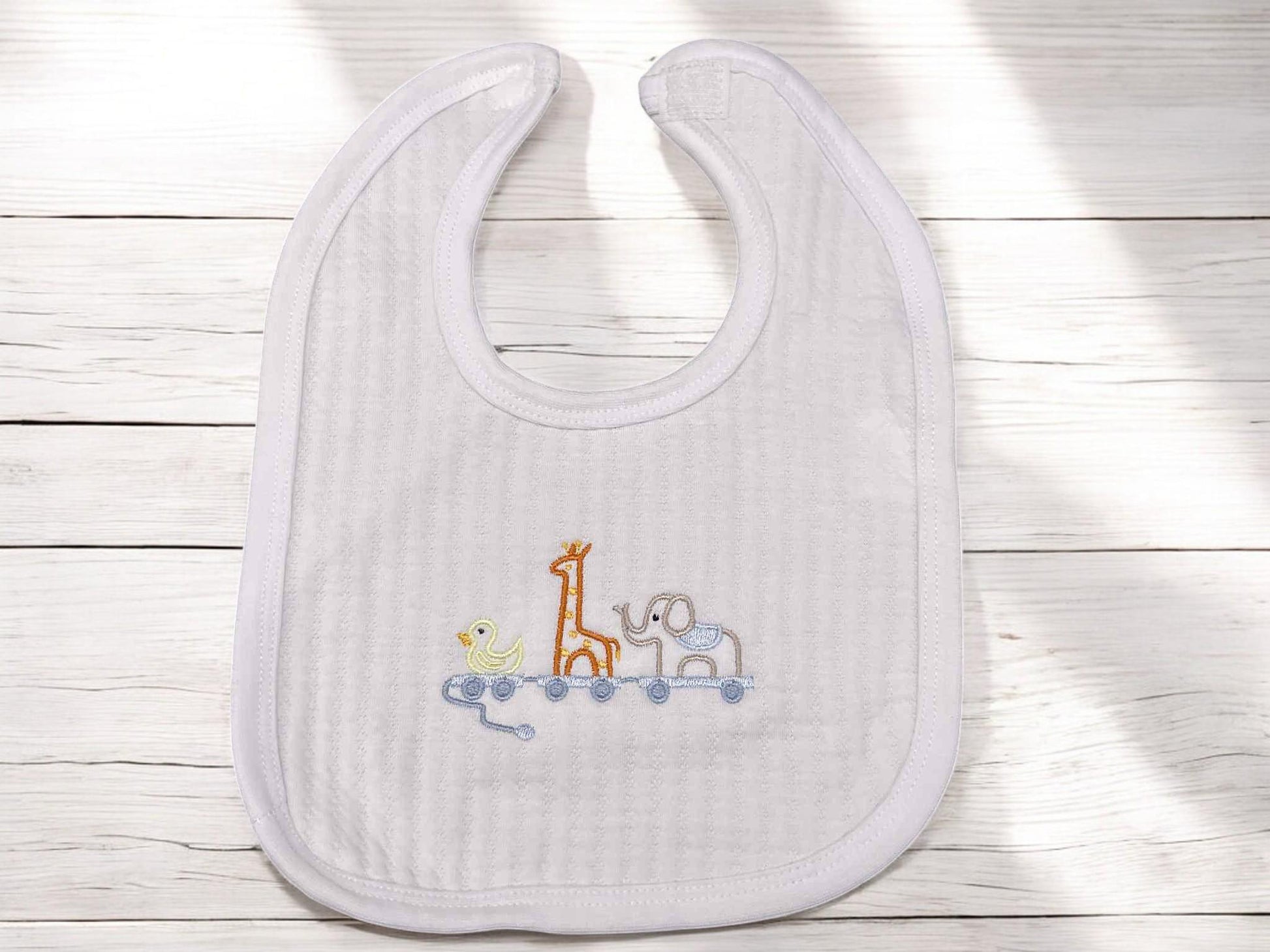 Embroidered Animal Train Baby Romper, Blue Striped Newborn Outfit