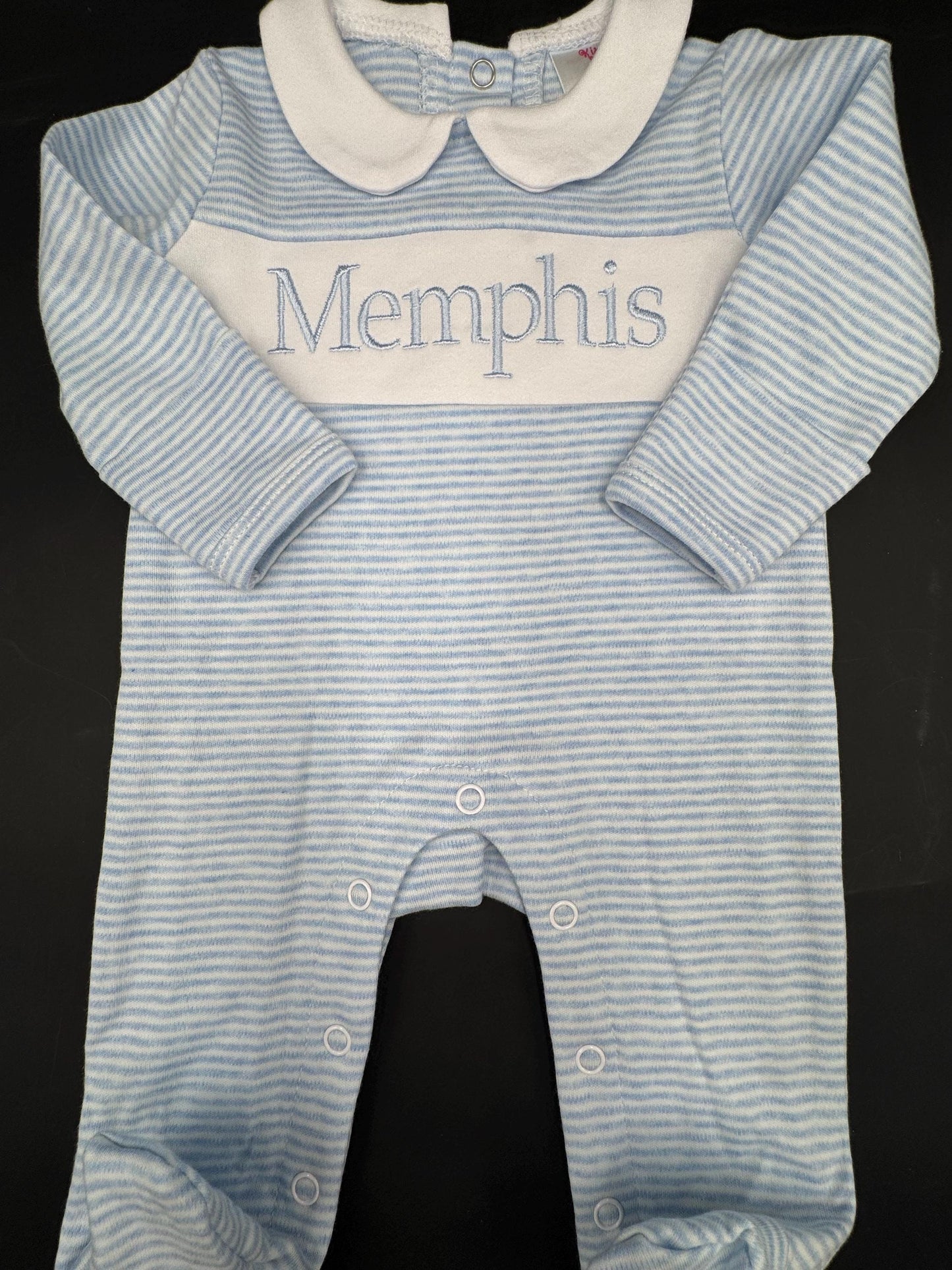 Personalized Blue Stripe Baby Romper | Embroidered Name | Classic Baby Boy Outfit | Coming Home Outfit | Baby Shower Gift