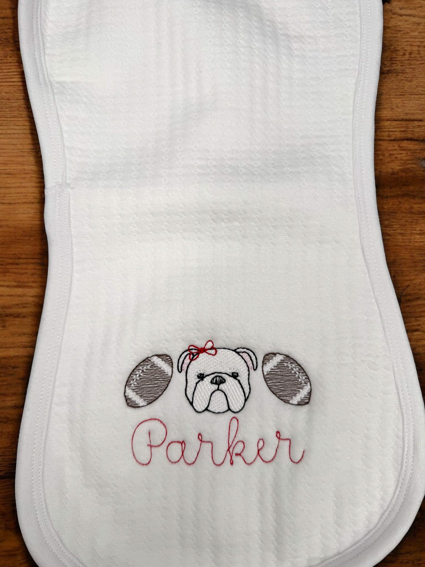 Bulldog Baby Outfit Gift Set: Embroidered Gameday Football Romper, Bib, Blanket